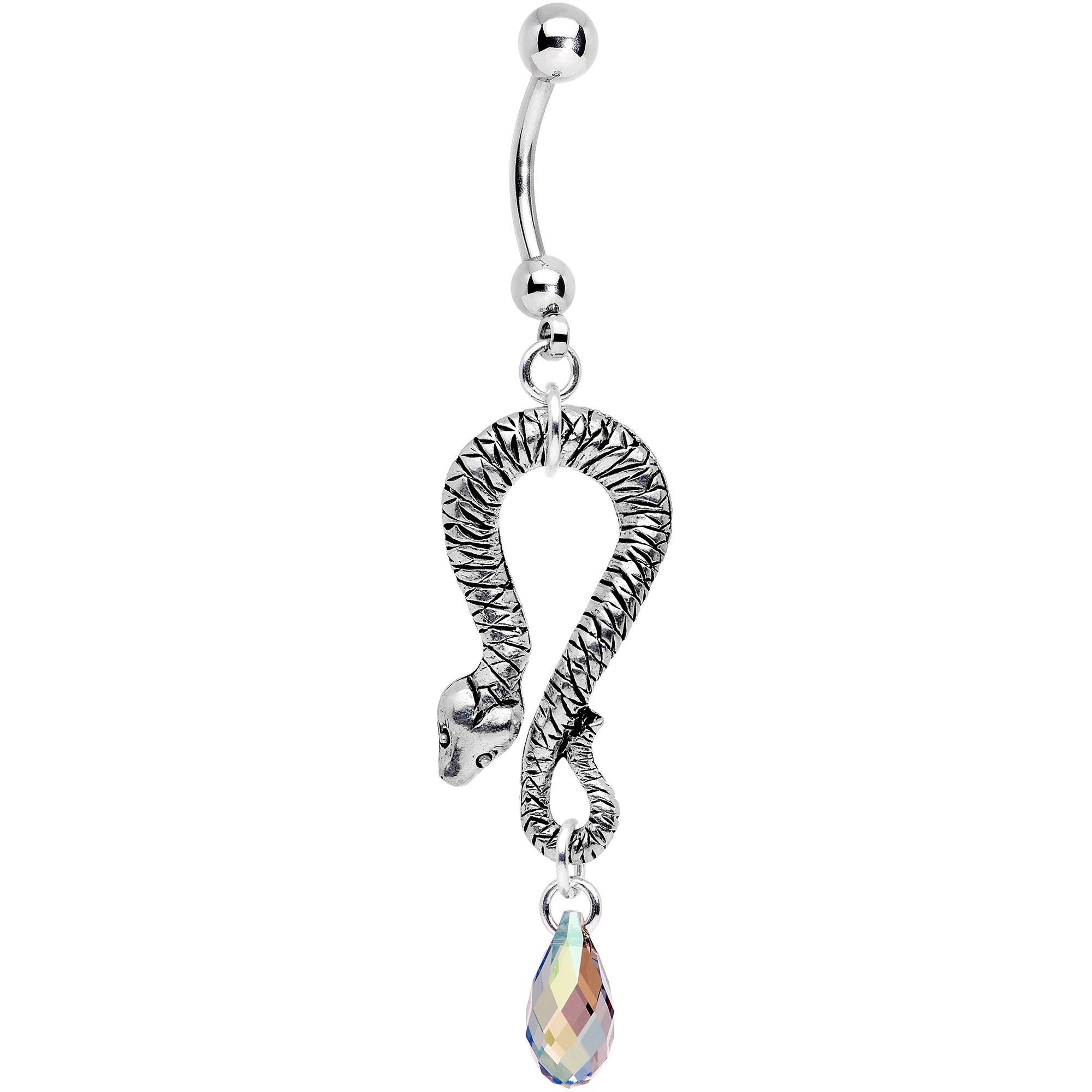 Handcrafted Snake Dangle Belly Ring Created with Crystals