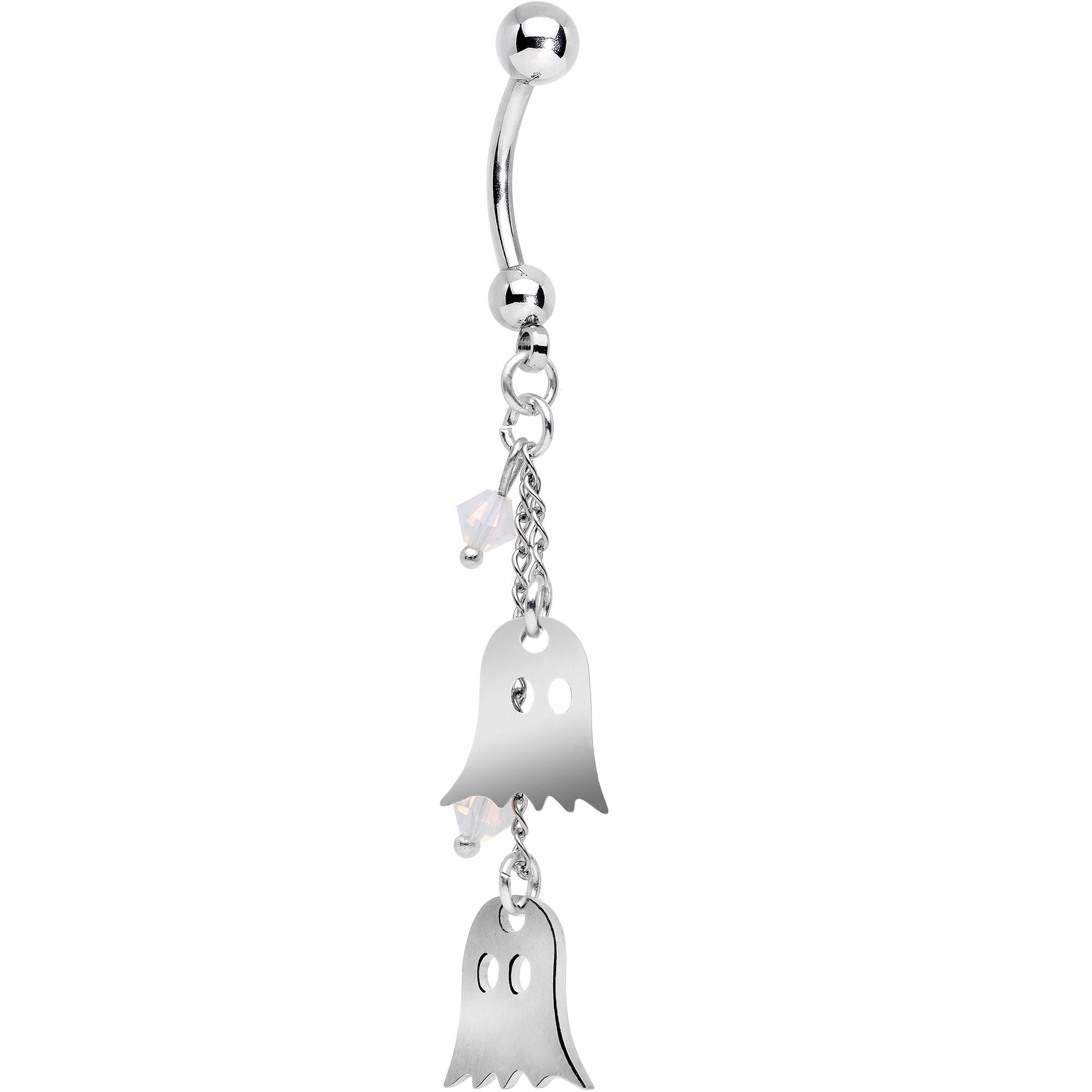 Handcrafted Ghost Dangle Belly Ring Created with Crystals