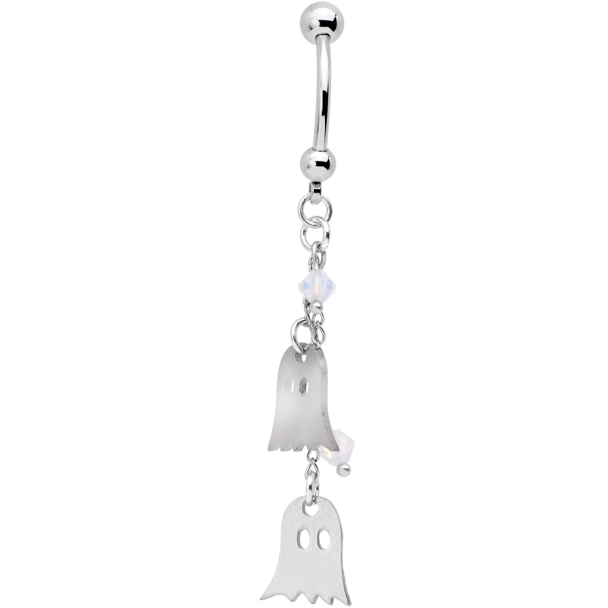 Handcrafted Ghost Dangle Belly Ring Created with Crystals