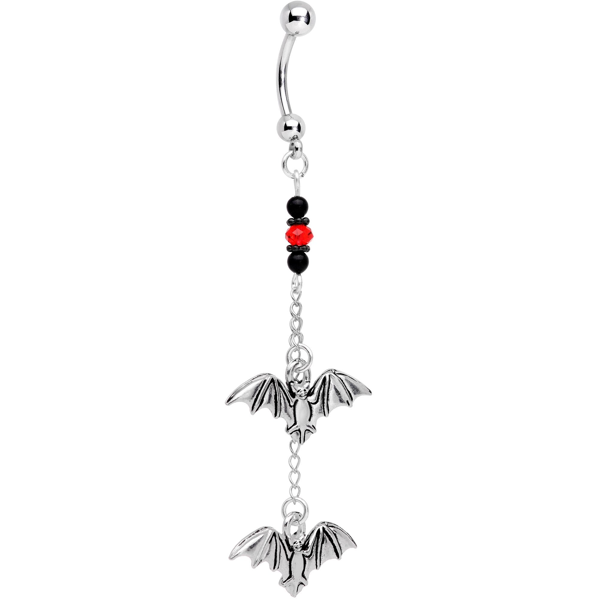 Handcrafted Bats Dangle Belly Ring Created with Crystals