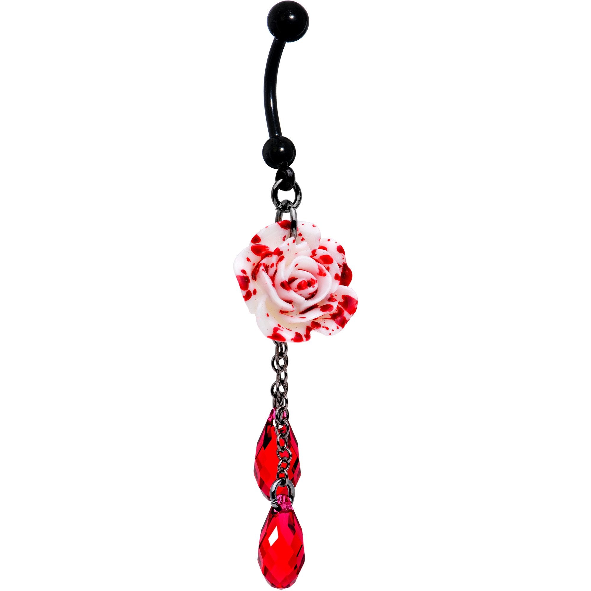 Handcrafted Blood Rose Flower Belly Ring Created with Crystals