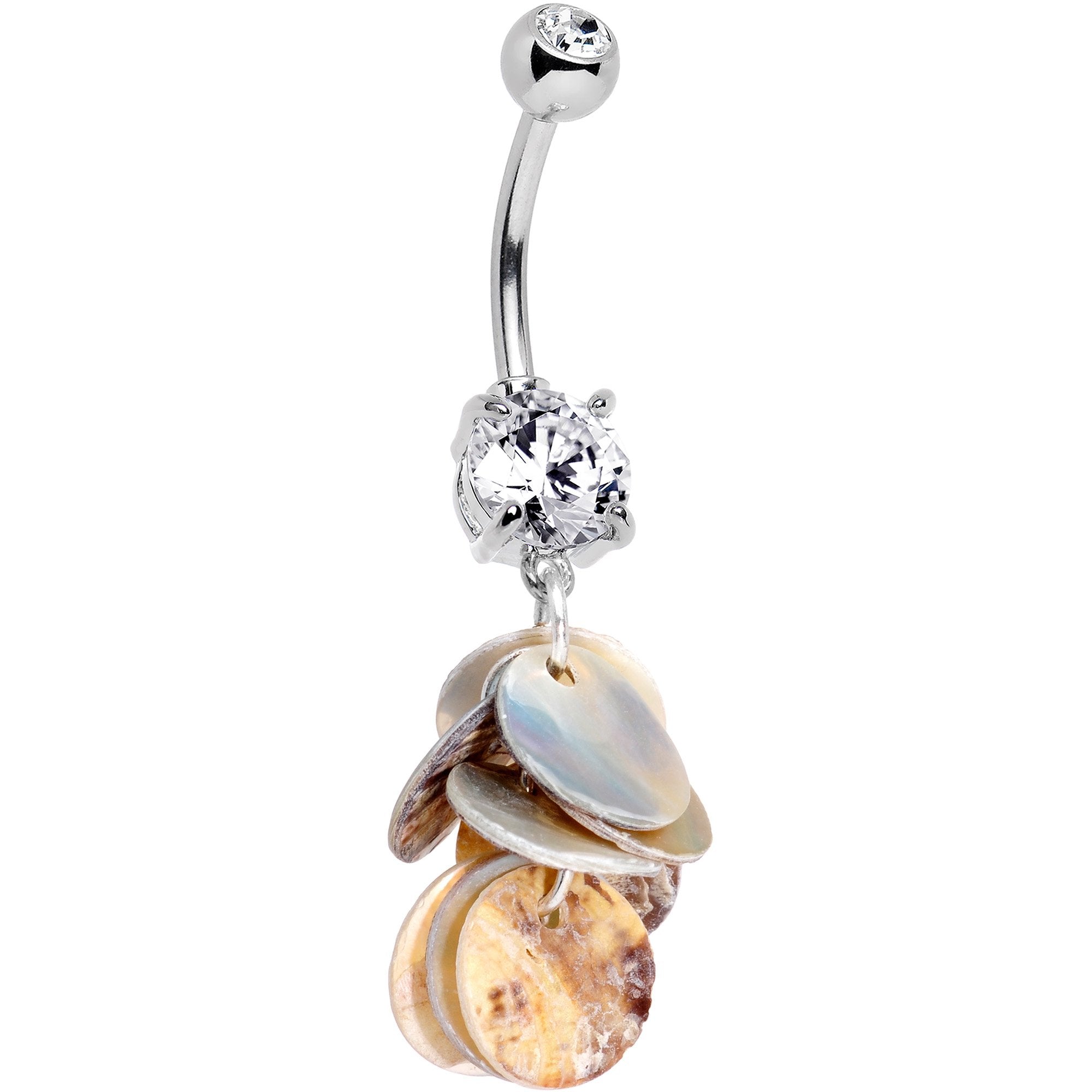 Handcrafted Clear Gem Mother of Pearl Cascade Dangle Belly Ring