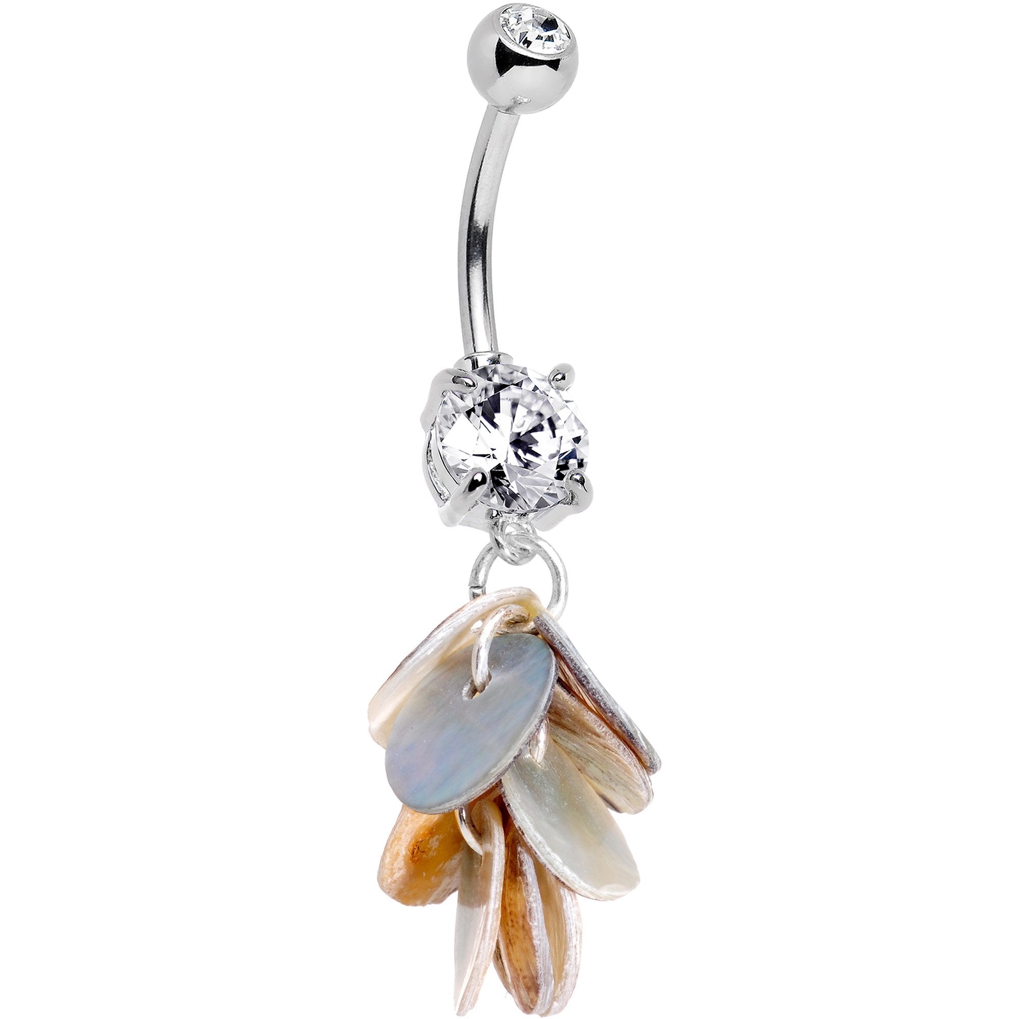 Handcrafted Clear Gem Mother of Pearl Cascade Dangle Belly Ring