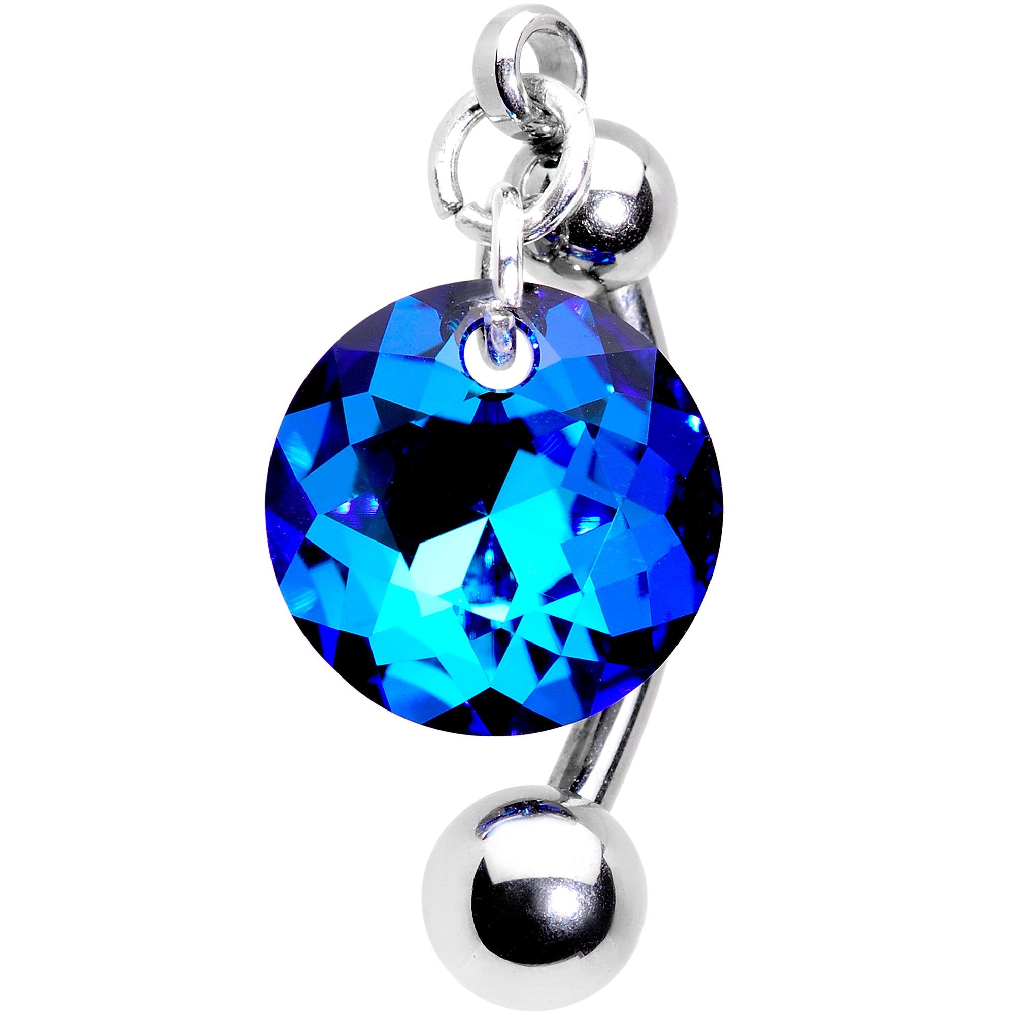 Blue Drop Top Mount Belly Ring Created with Crystals