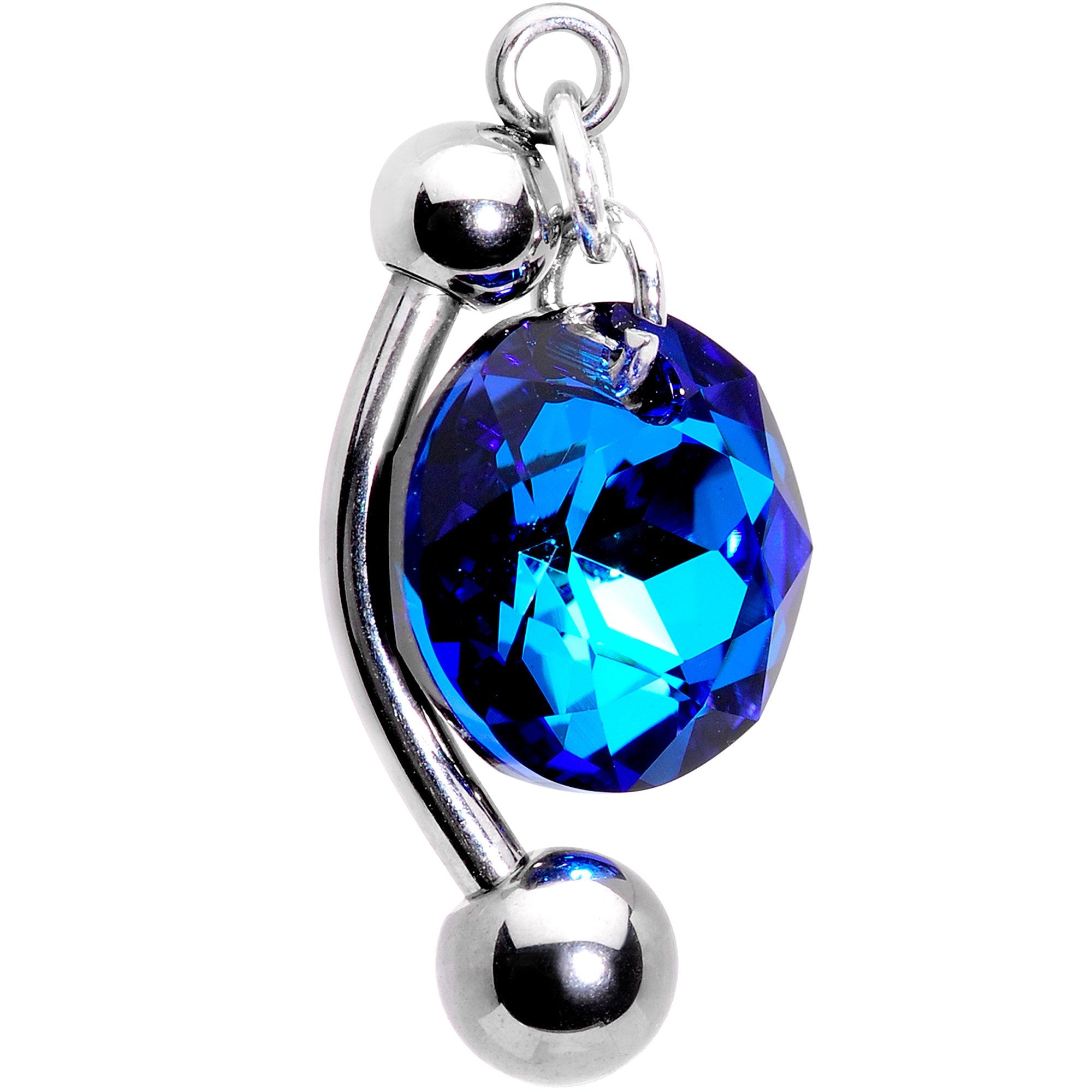 Blue Drop Top Mount Belly Ring Created with Crystals