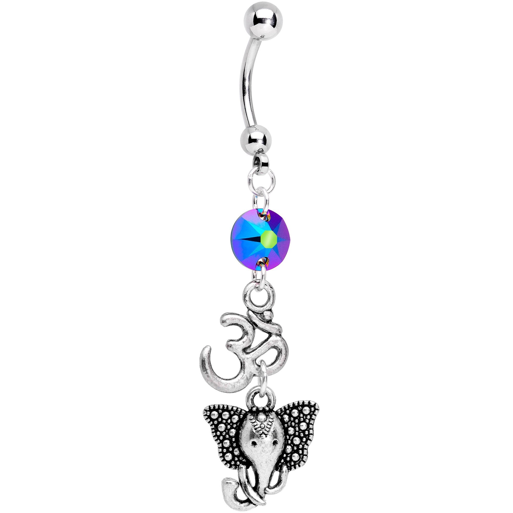Handcrafted All Ohm Dangle Belly Ring Created with Crystals