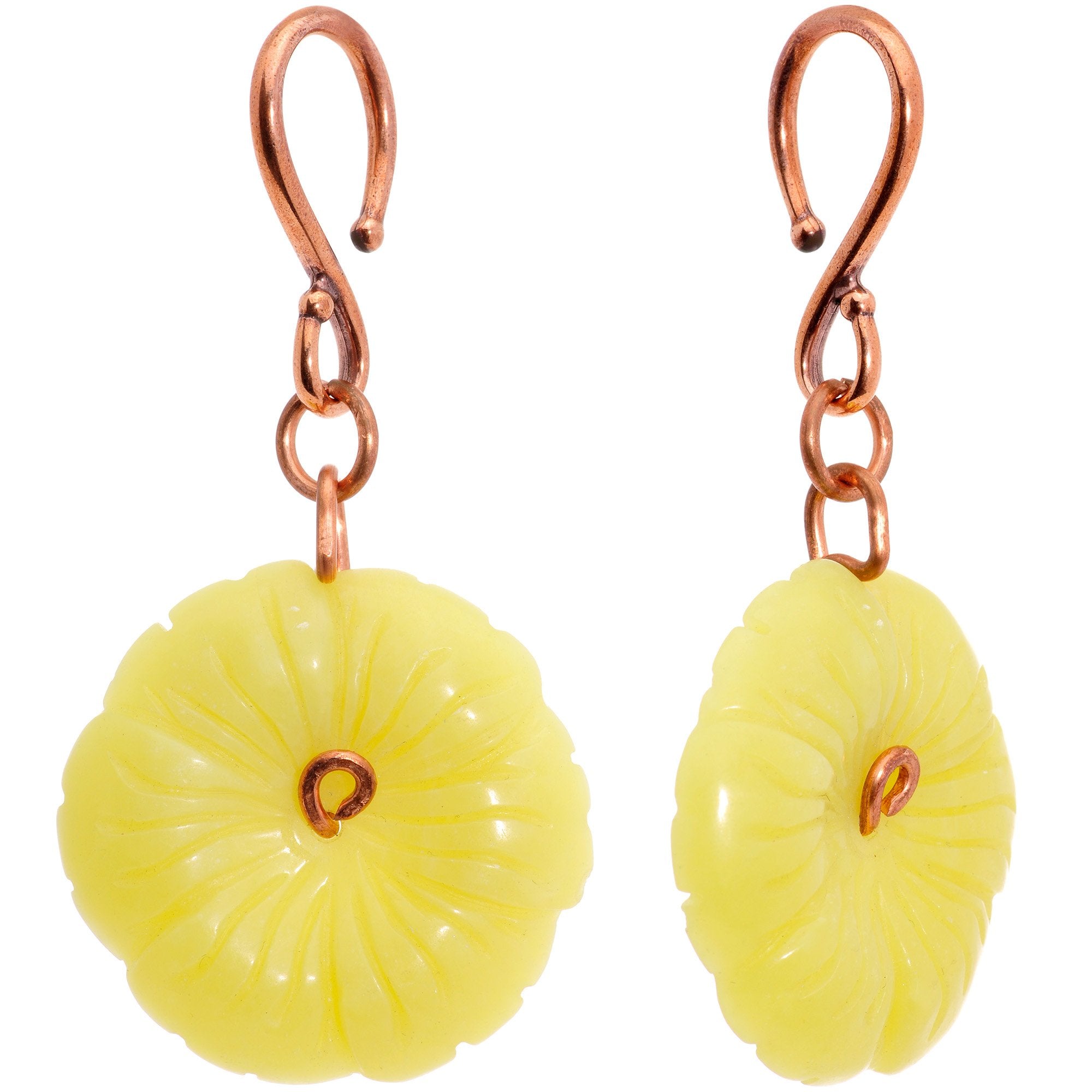 Handcrafted Copper Plated Yellow Butter Jade Flower Ear Weights