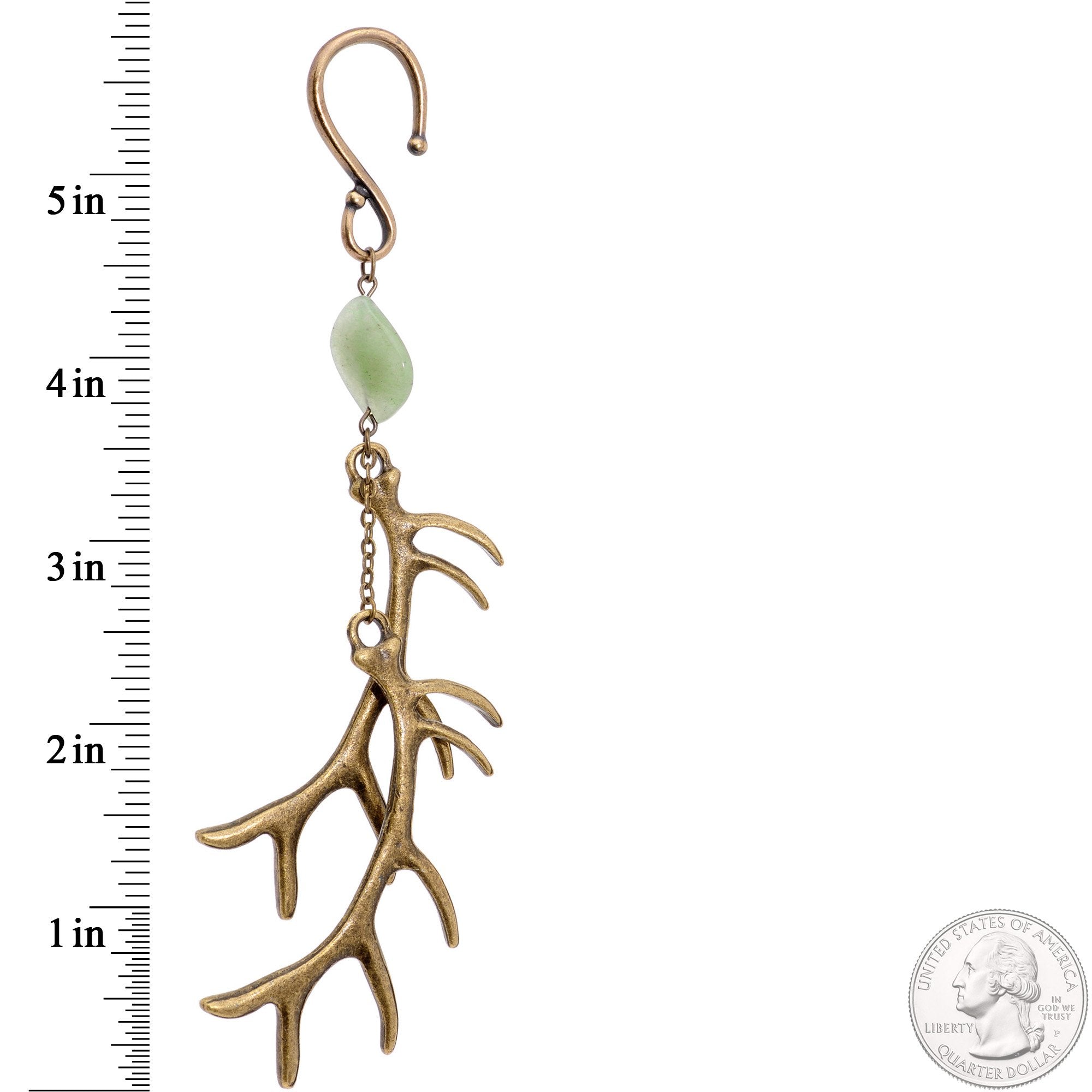 Handcrafted Antique Brass Plated Green Aventurine Antler Ear Weights