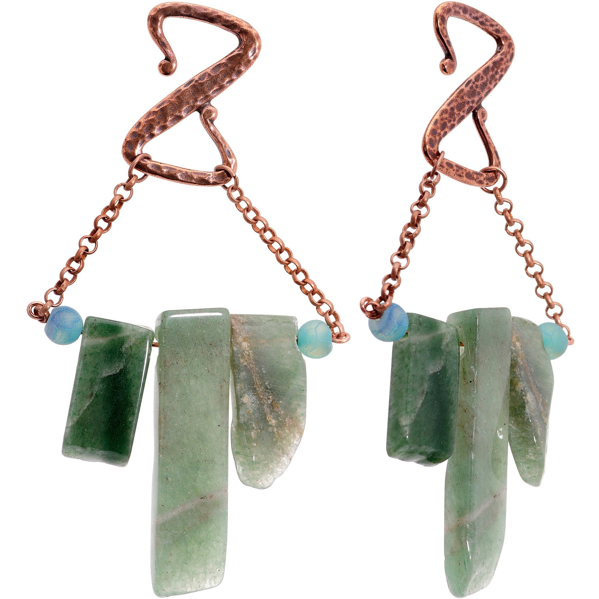 Handcrafted Copper Plated Sea Green Agate Stone Ear Weights