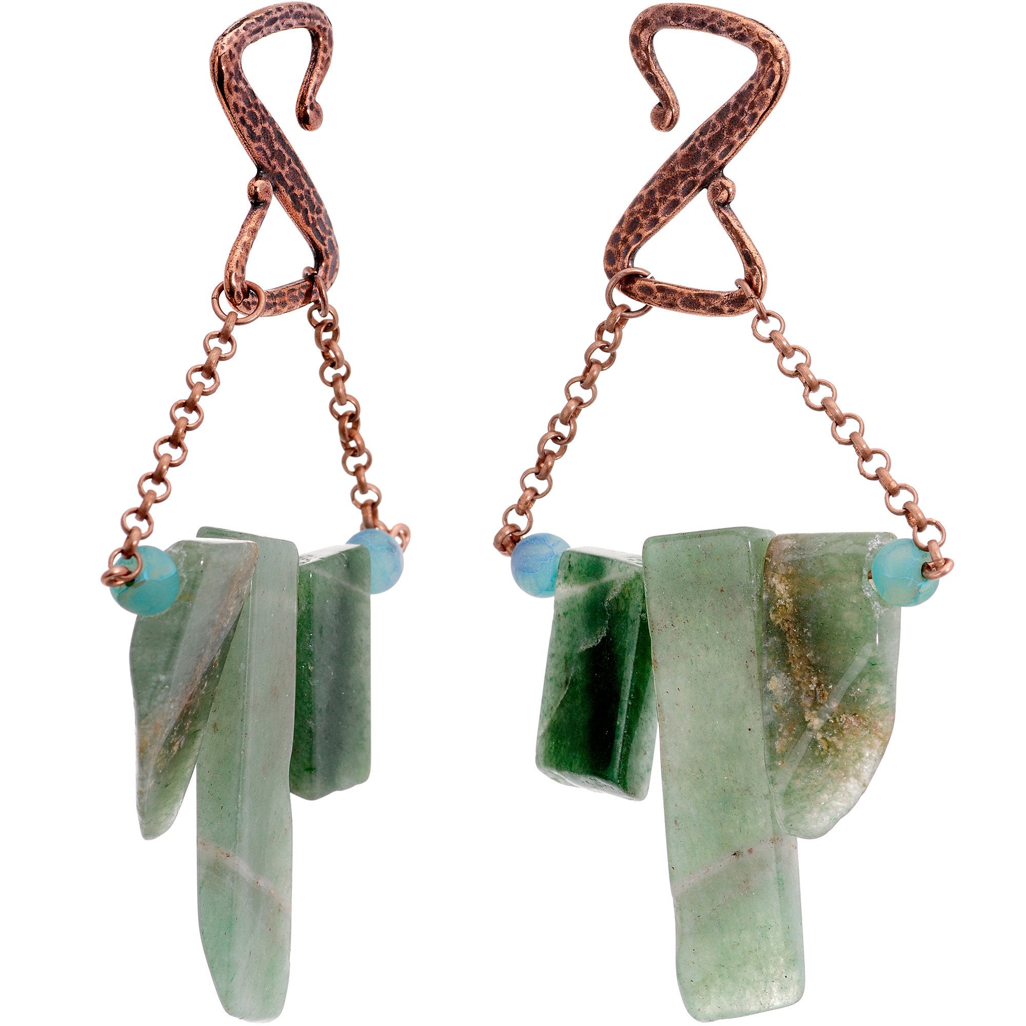 Handcrafted Copper Plated Sea Green Agate Stone Ear Weights