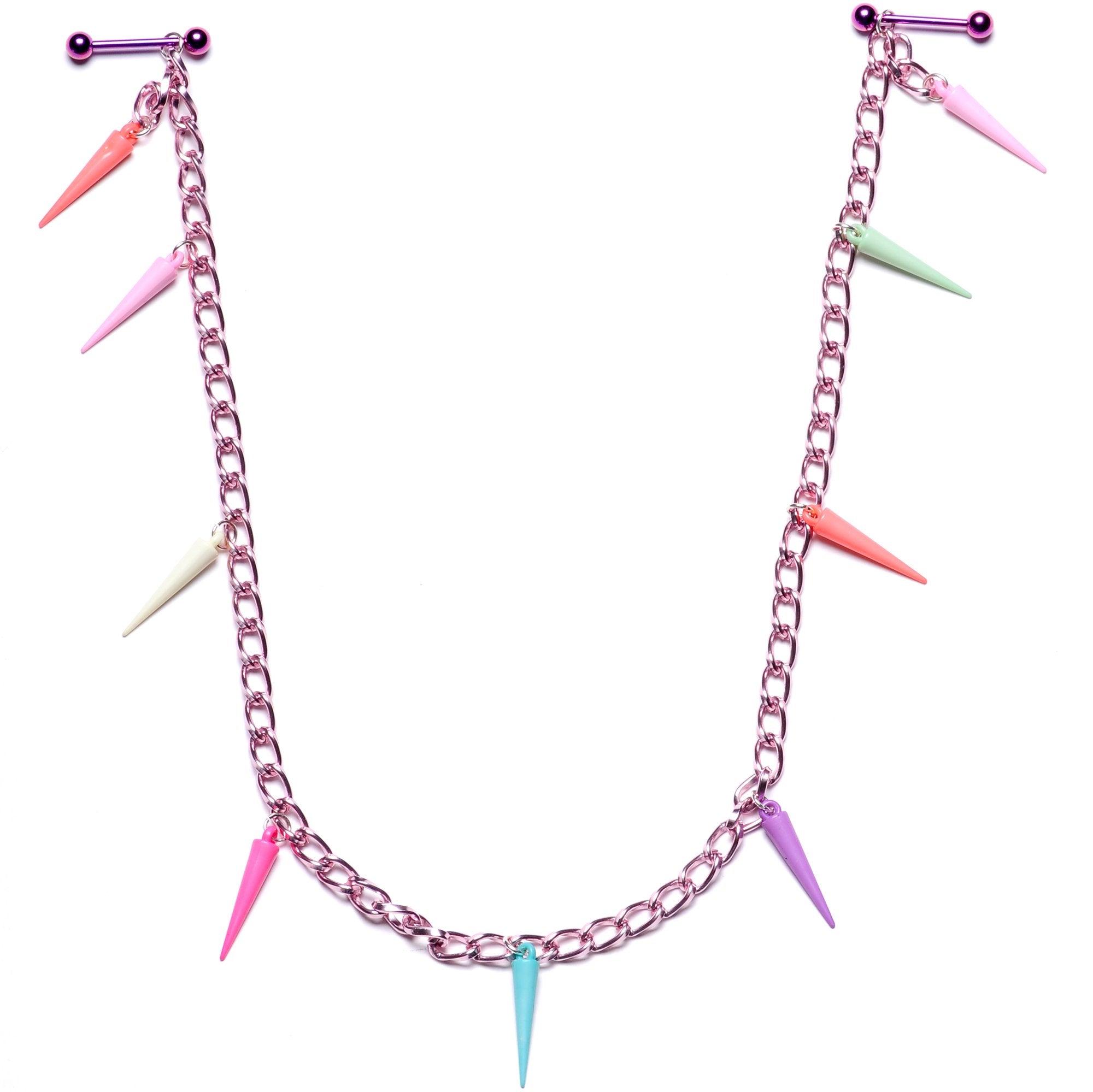 Handcrafted 14G 5/8 Retro 80s Purple Spike Dangle Nipple Chain