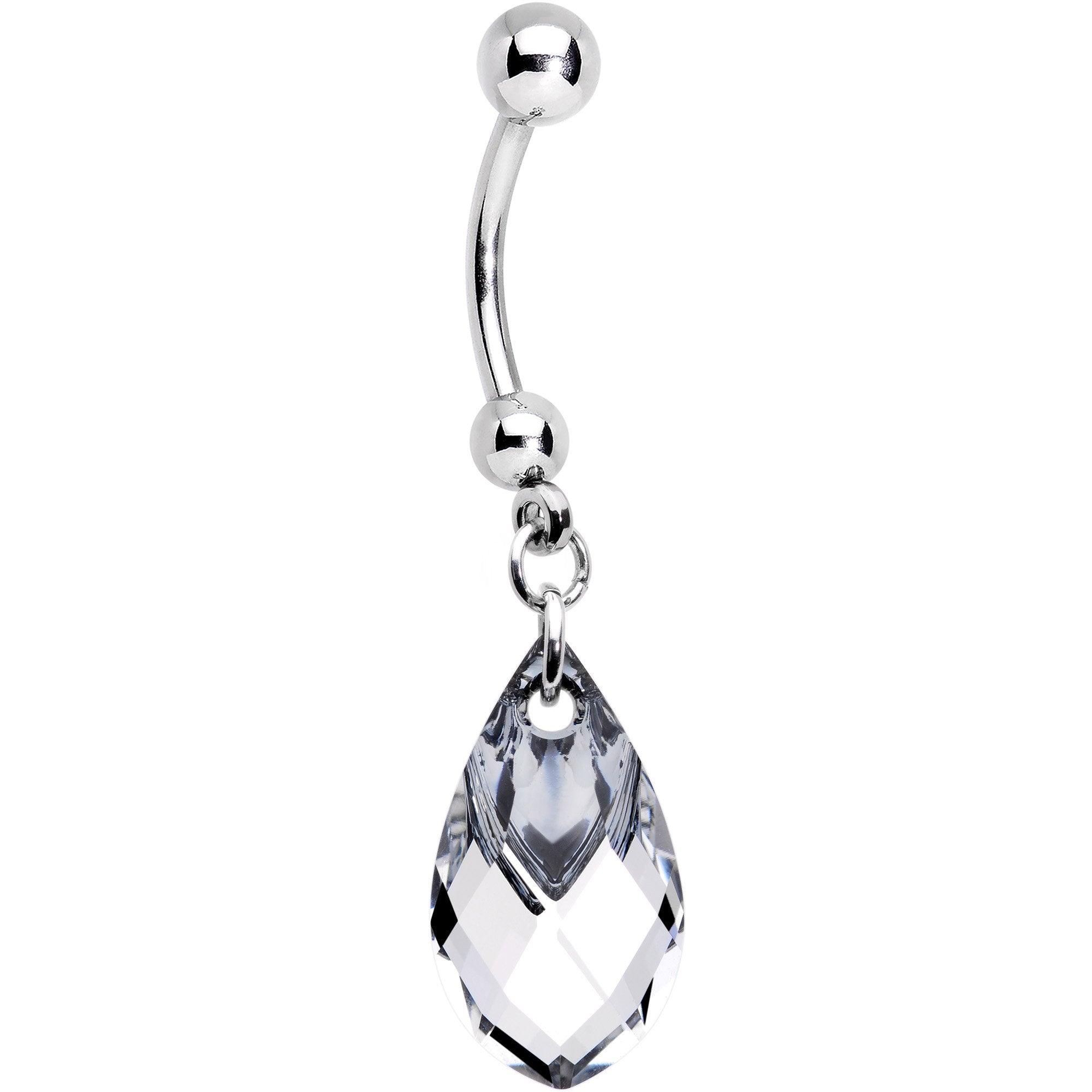 Clear Drop Reversible Belly Ring Created with Crystals