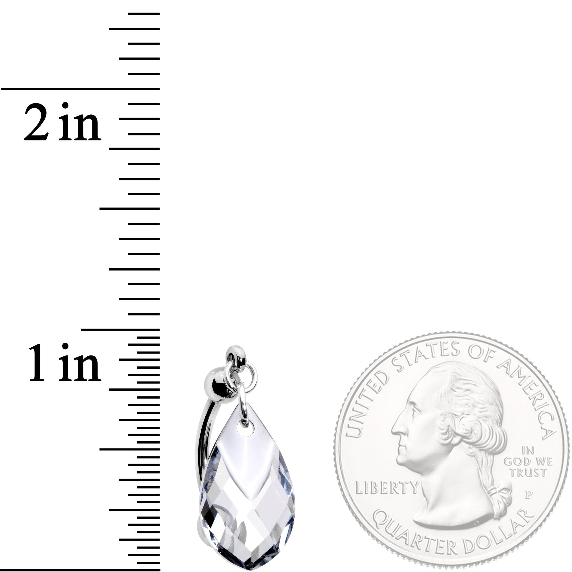 Clear Drop Reversible Belly Ring Created with Crystals