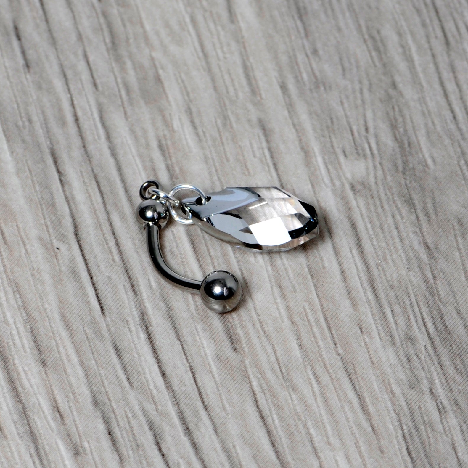 Clear Drop Reversible Belly Ring Created with Crystals