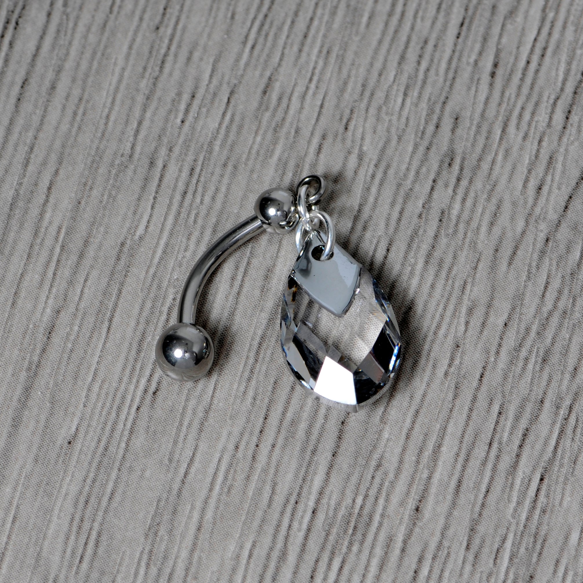 Clear Drop Reversible Belly Ring Created with Crystals
