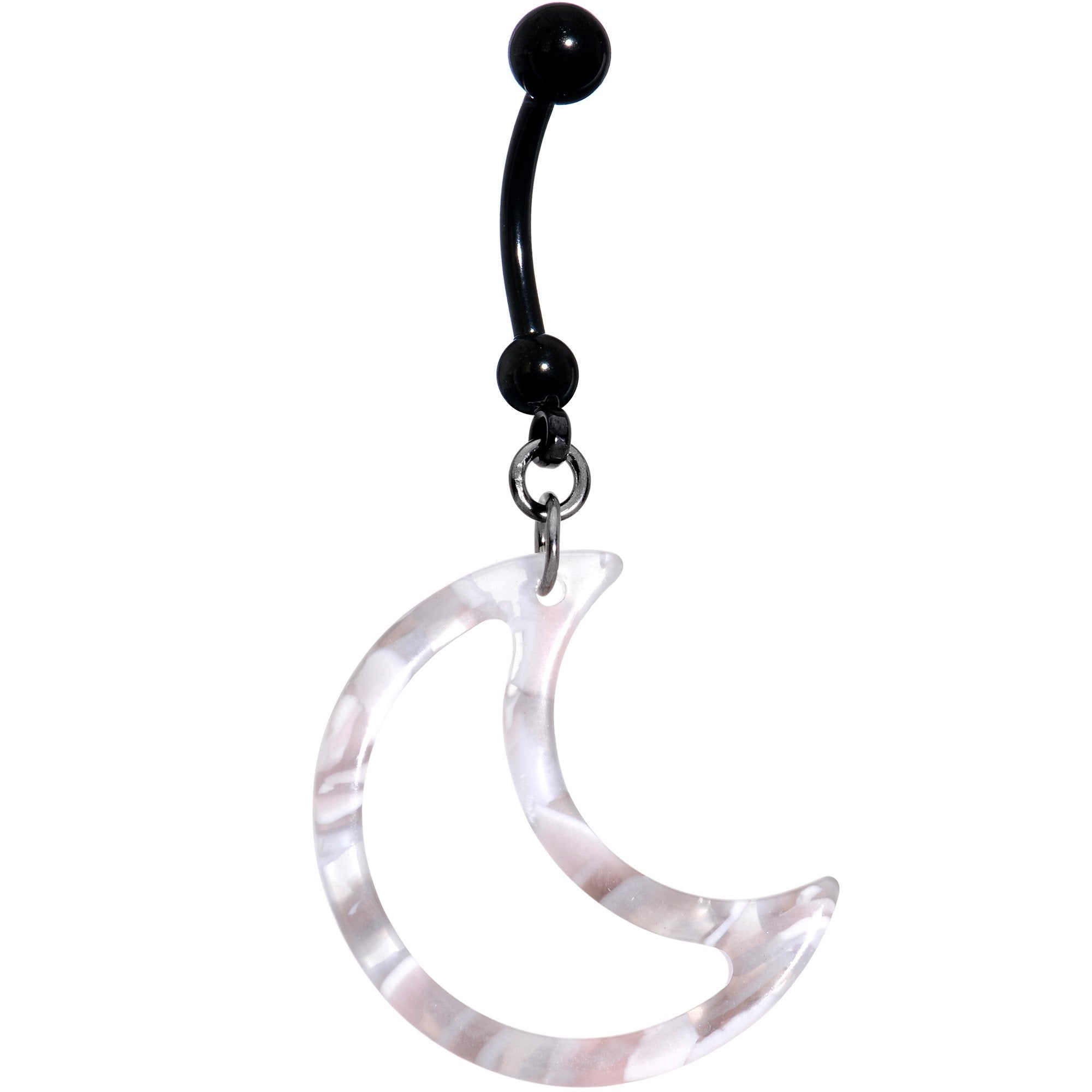 Handcrafted Black Hollow Crescent Moon Dangle Belly Ring