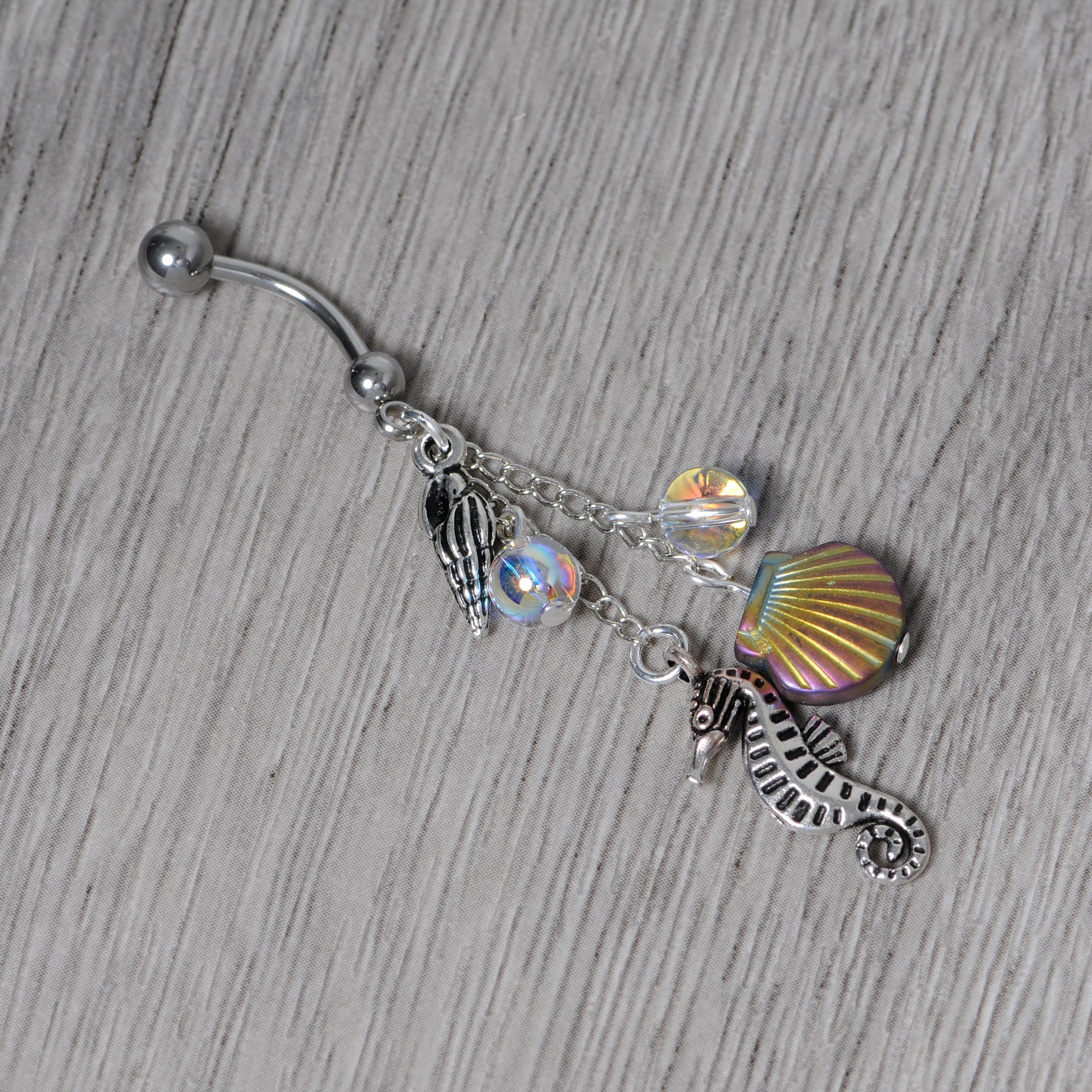 Handmade Ocean Joy Dangle Belly Ring Created with Crystals