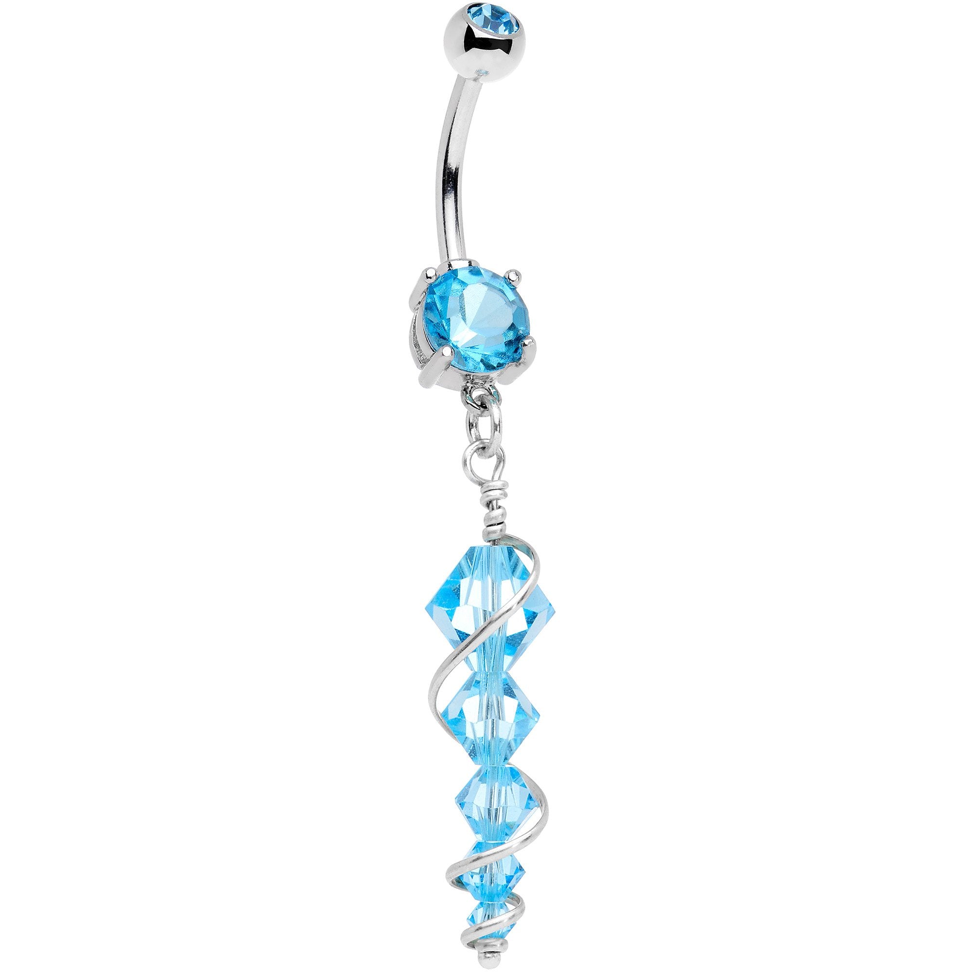 Handmade Blue Icicle Dangle Belly Ring Created with Crystals