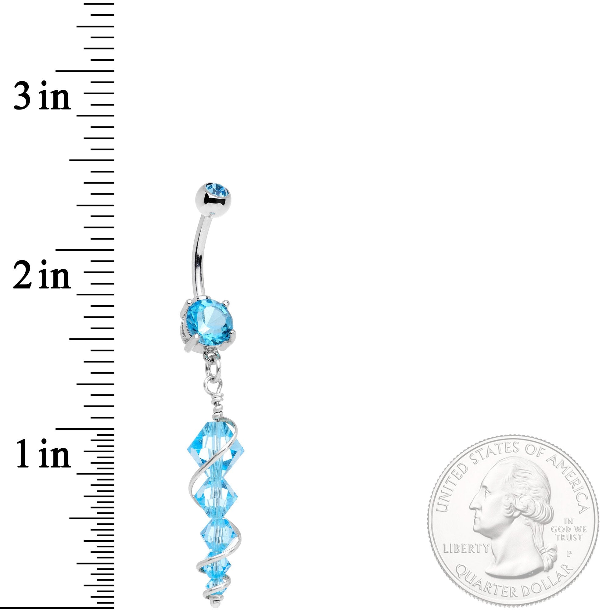 Handmade Blue Icicle Dangle Belly Ring Created with Crystals