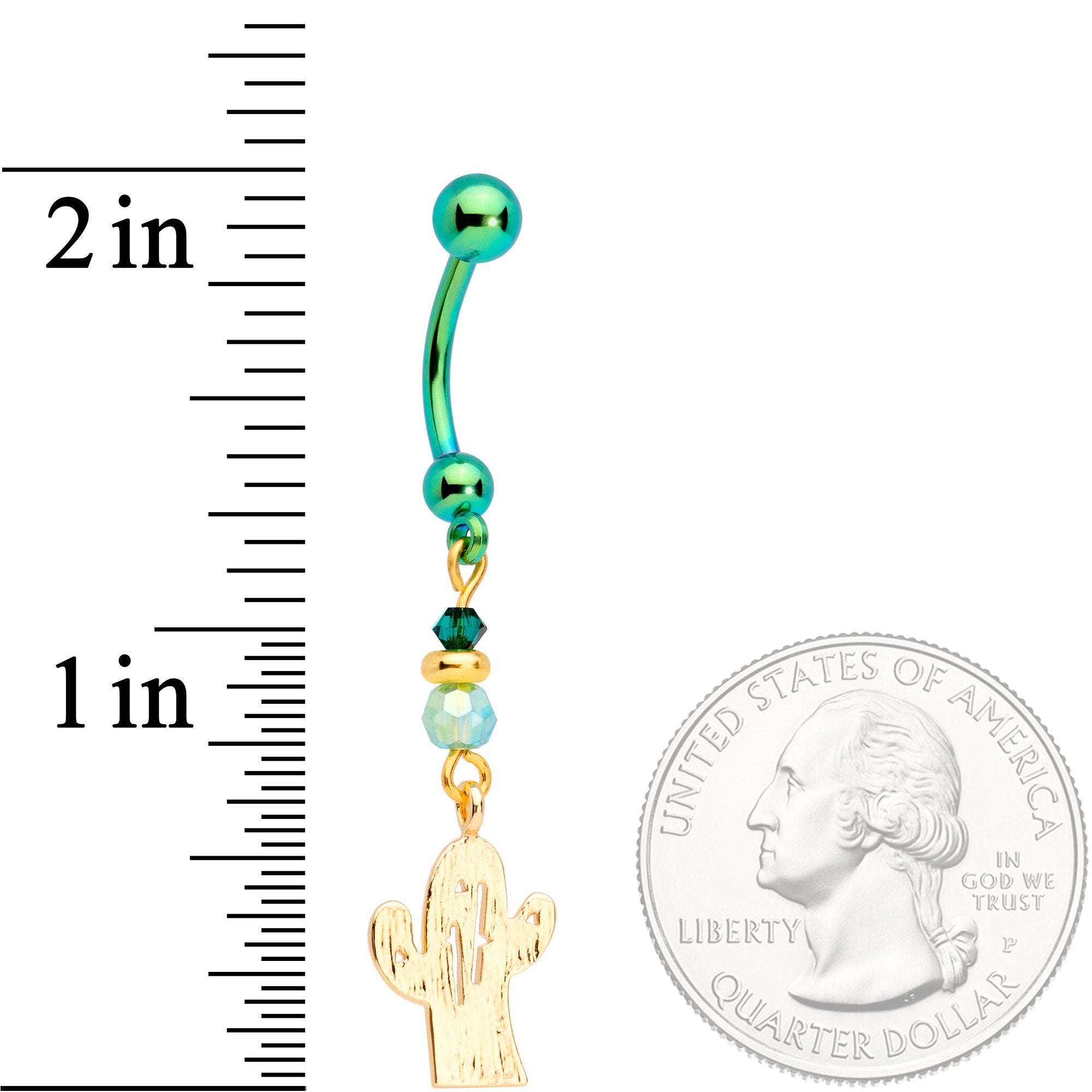 Handcrafted Cactus Dangle Belly Ring Created with Crystals