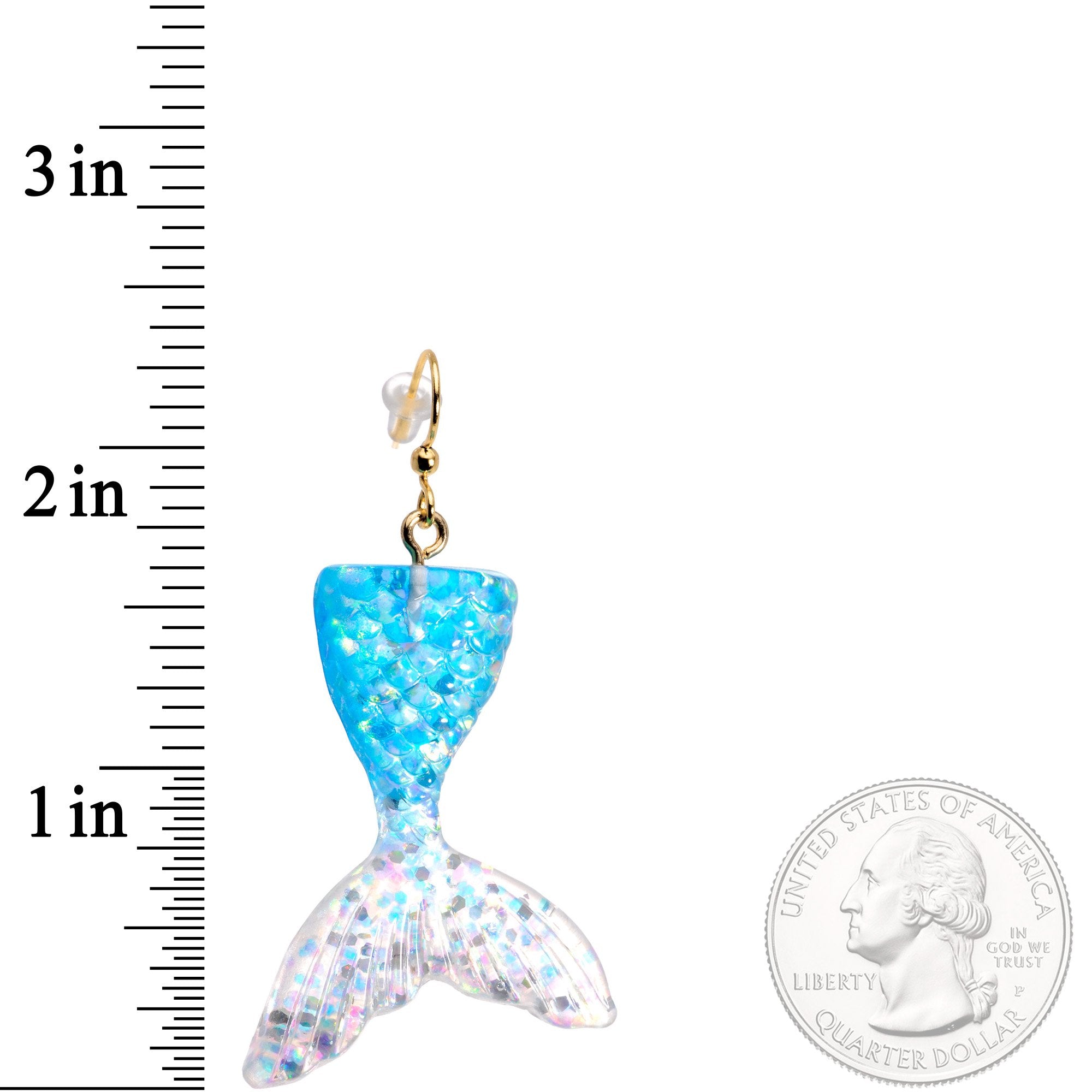 Handcrafted Blue White Glitter Mermaids Tail Fishhook Dangle Earrings