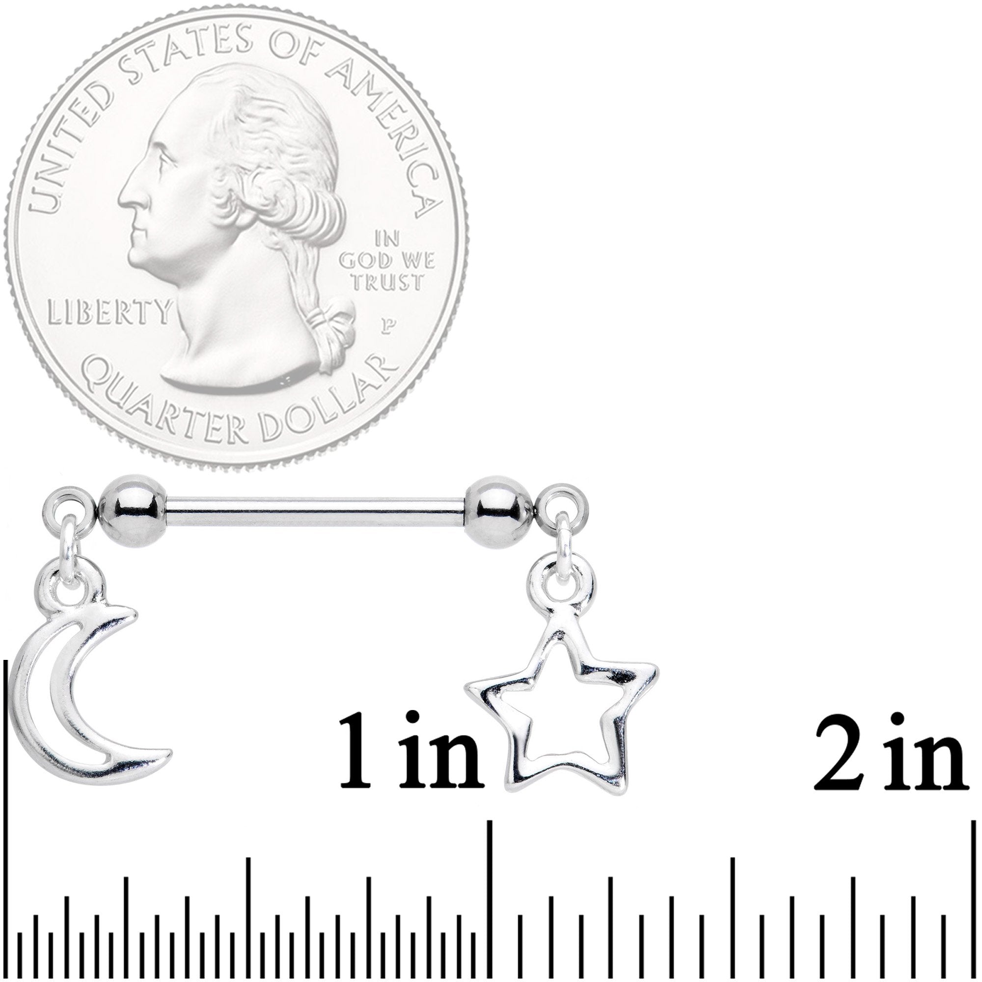 14G 5/8 Handcrafted Moon Star Dangle Barbell Nipple Ring Set