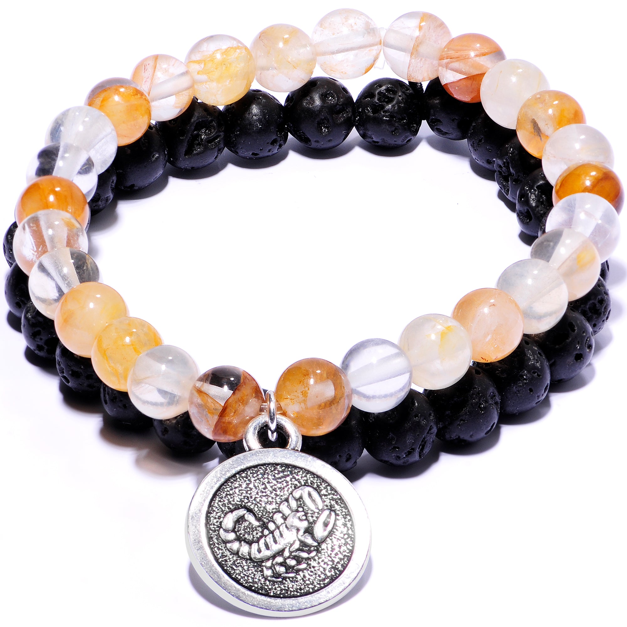 Handmade Lava Stone Citrine Scorpio Zodiac Bracelet Set of 2