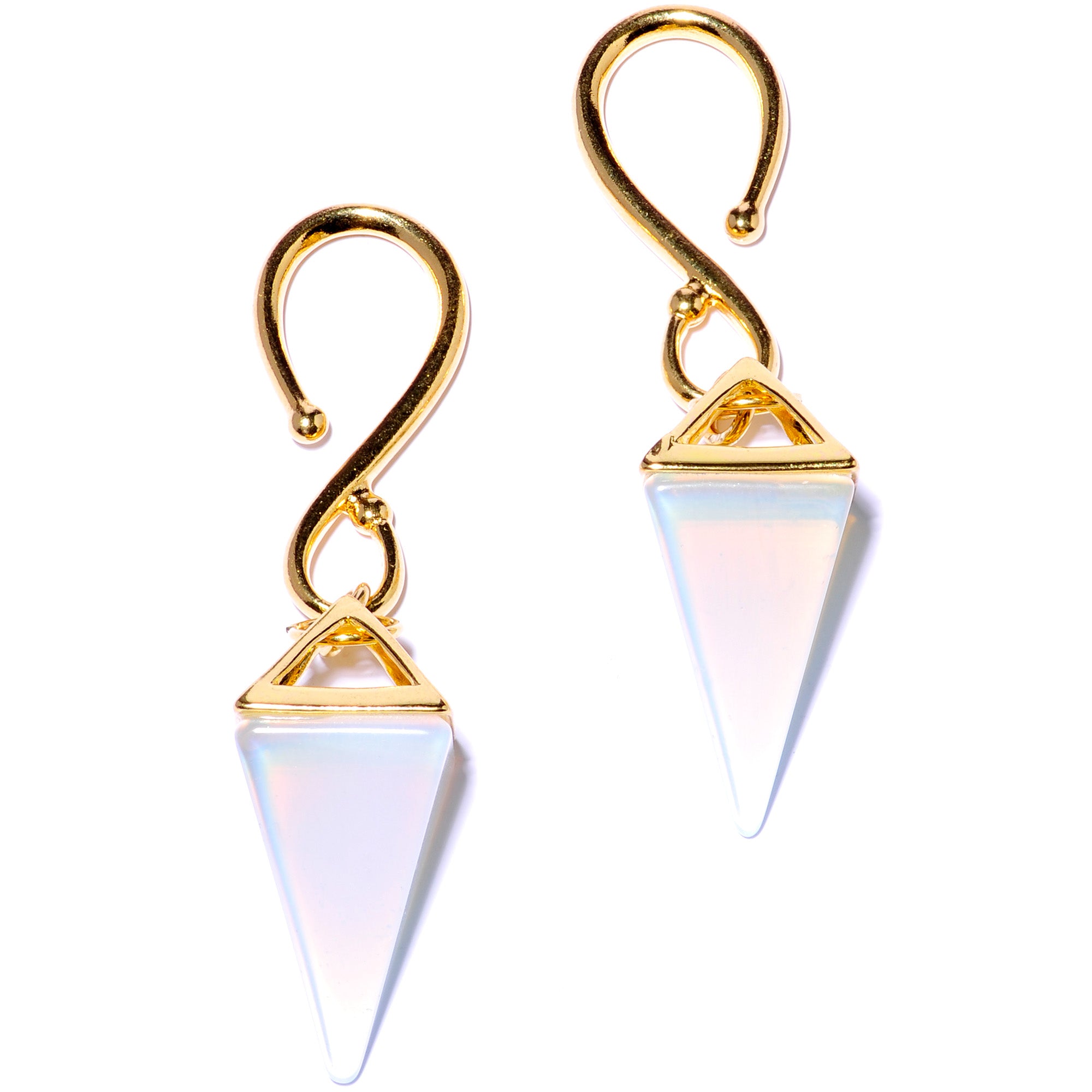 Handcrafted Gold Plated White Opalite Pyramid Ear Weights