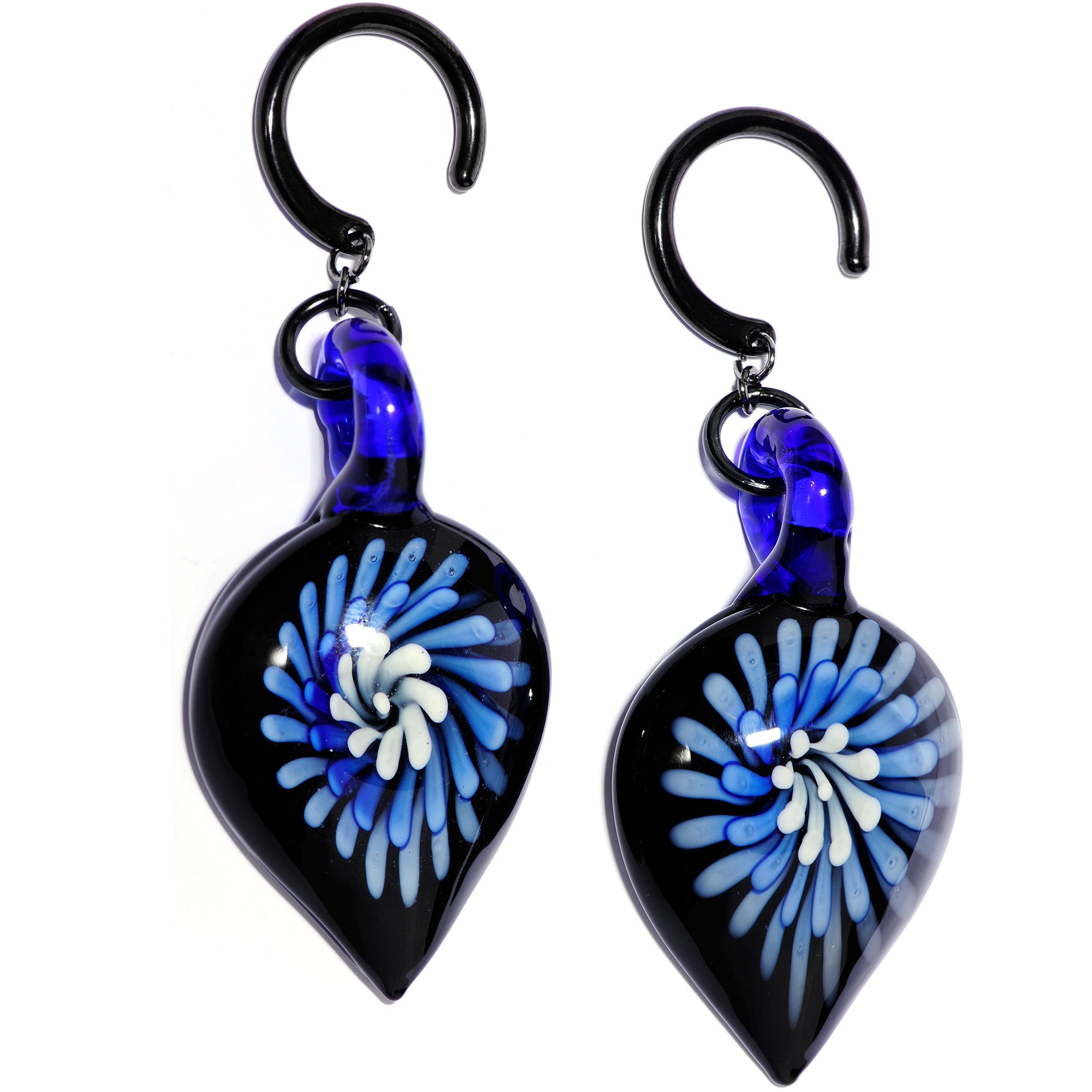 Handcrafted Black Titanium IP Blue Nova Glass Ear Weights