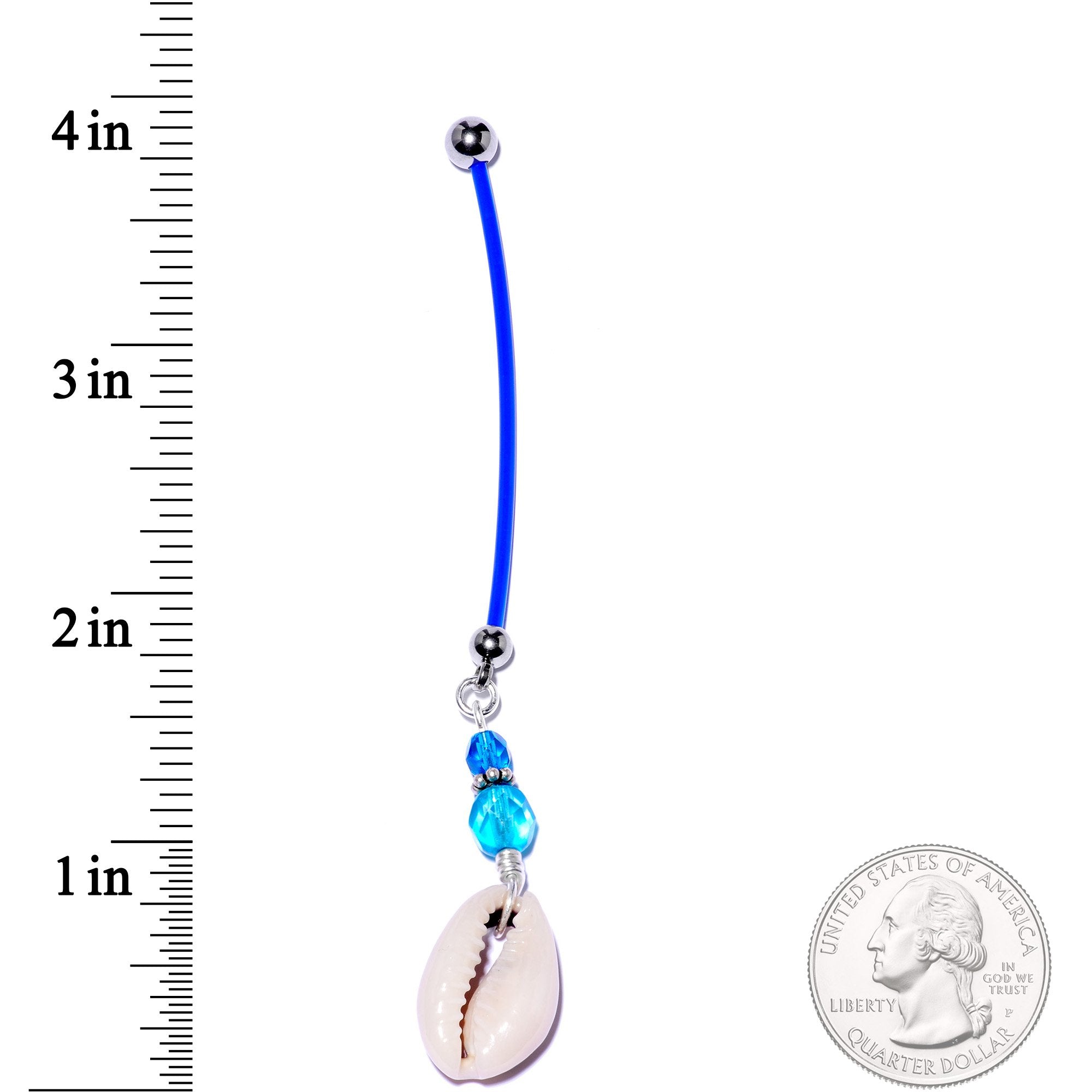 Handcrafted Puka Shell Blue Reversible Dangle Pregnancy Belly Ring