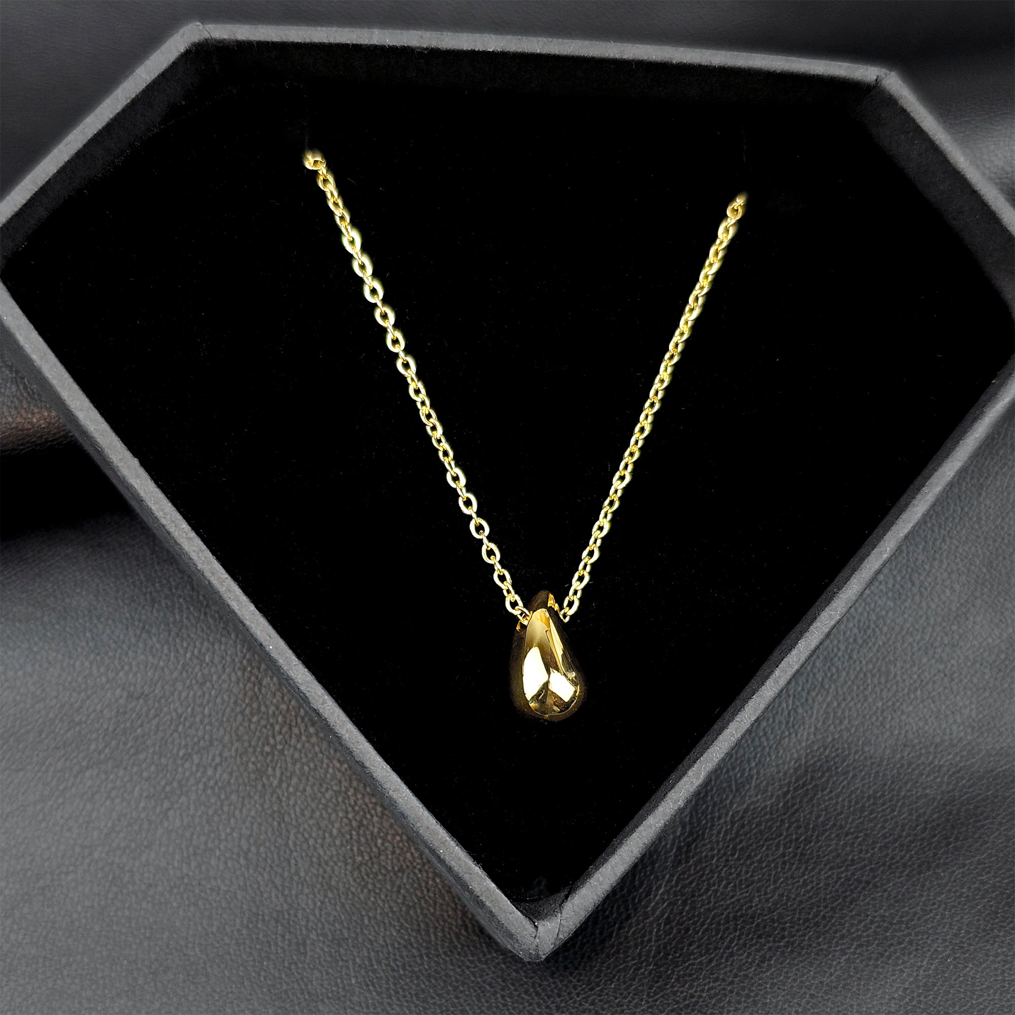 Stainless Steel Gold Tone PVD Chain Dainty Teardrop Pendant Necklace