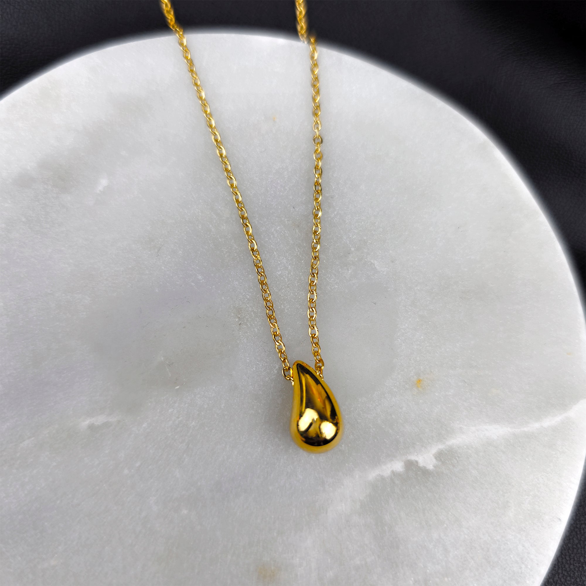 Stainless Steel Gold Tone PVD Chain Dainty Teardrop Pendant Necklace