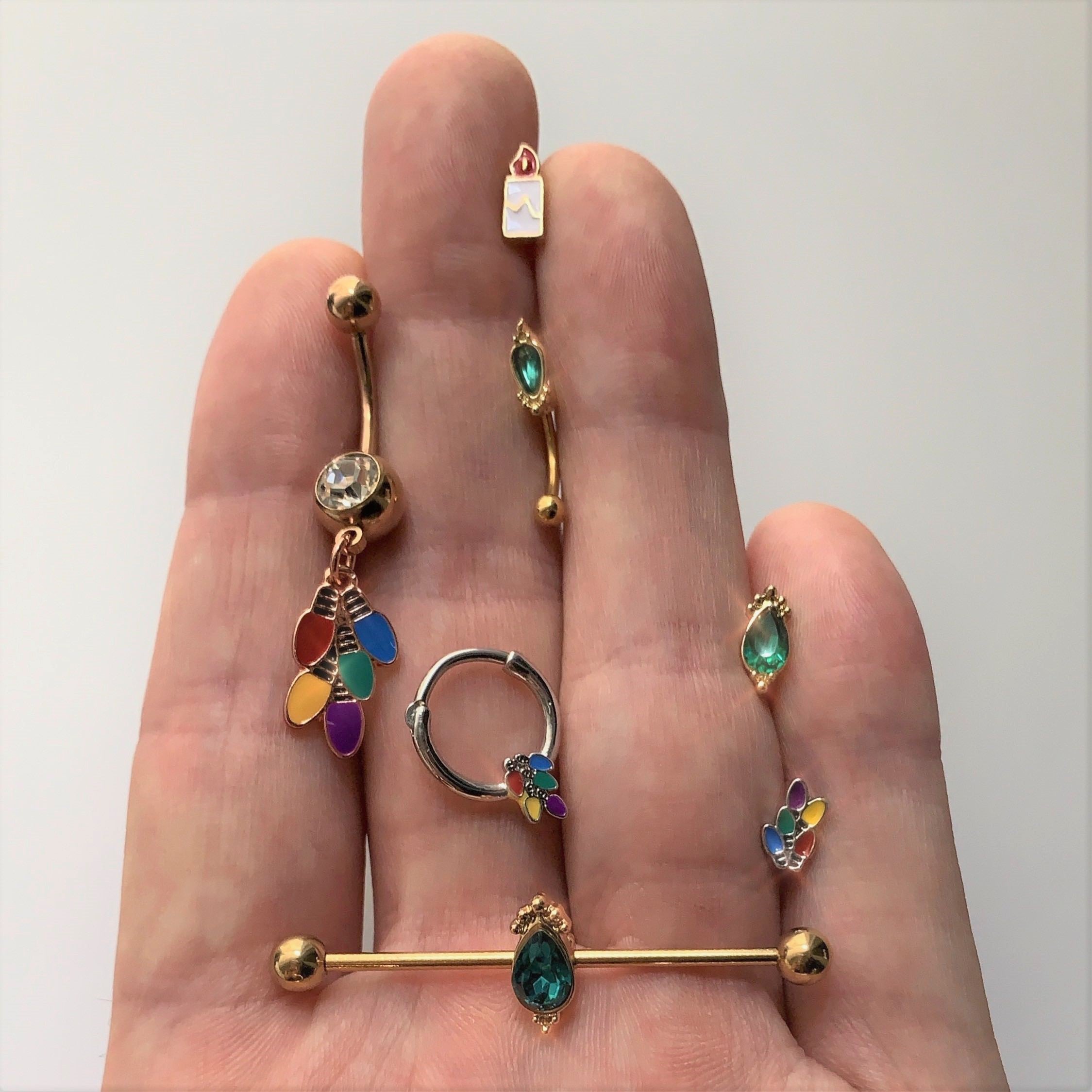 16G 1/4 Gold Tone Holiday Candle Cartilage Tragus Earring