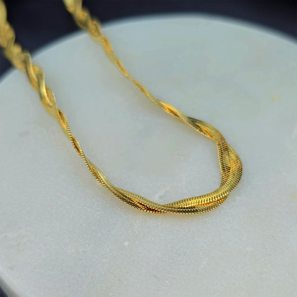 Stainless Steel Gold Tone PVD Braided Herringbone Chain Necklace