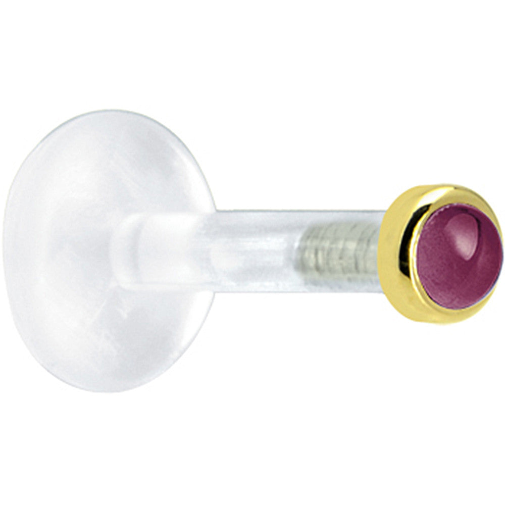Solid 14K Yellow Gold 2mm Genuine Rhodolite Garnet Bioplast Push in Labret