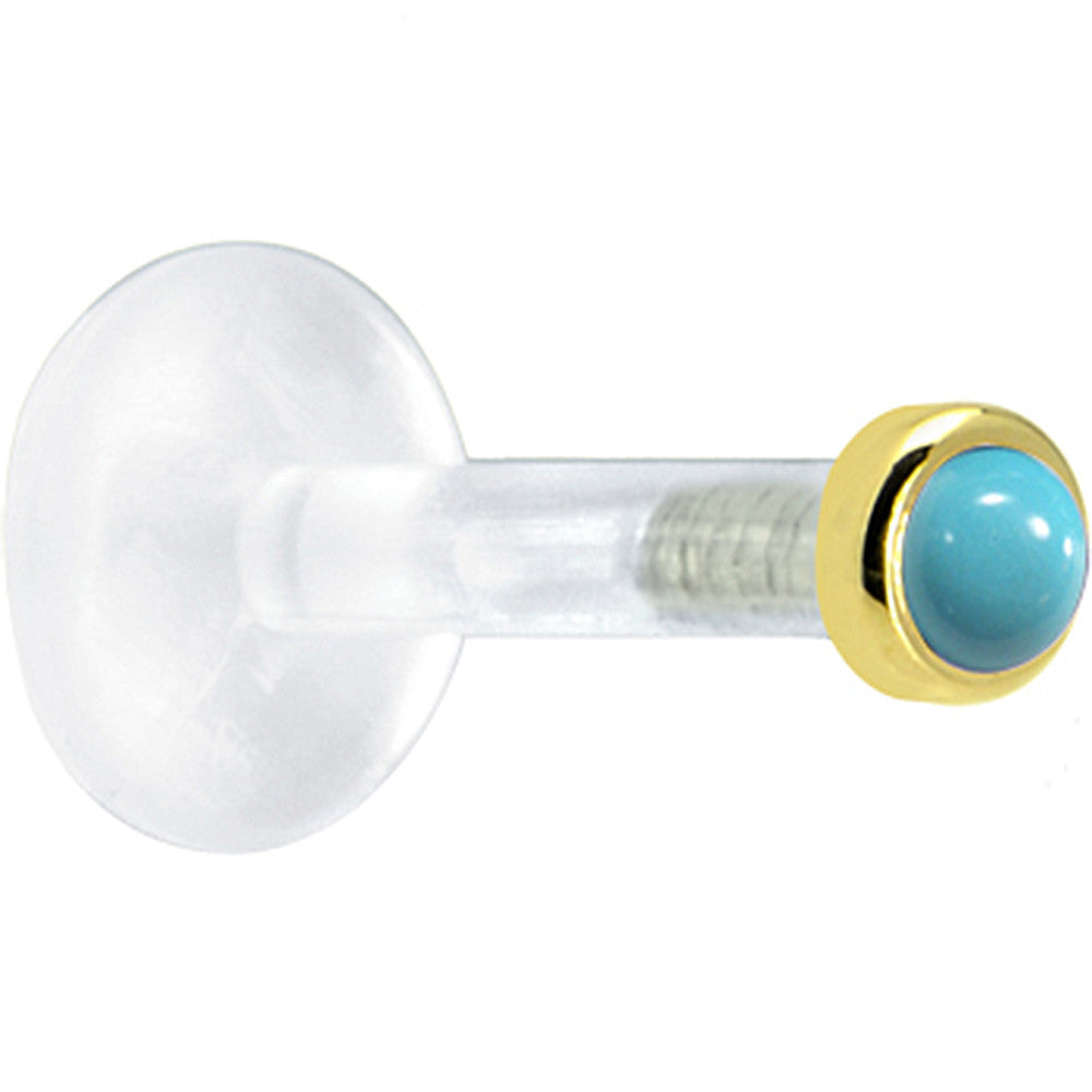 Solid 14KT Yellow Gold 2mm Genuine Turquoise Bioplast Push in Labret