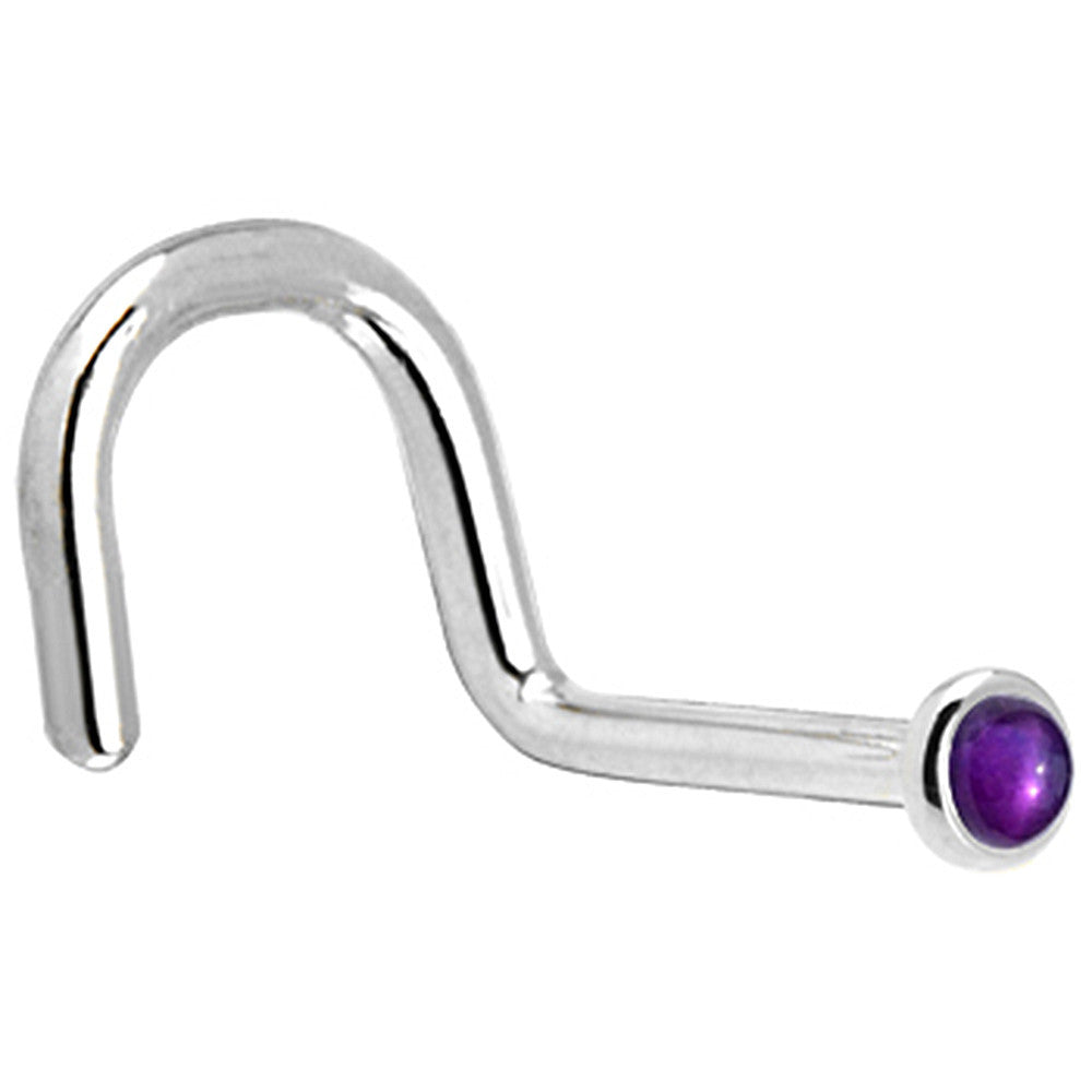 14KT White Gold 2mm Amethyst Nose Ring Nose Screw Style 18 Gauge