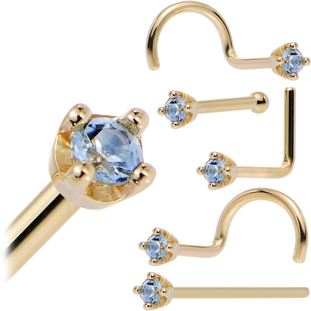 Solid 18K Yellow Gold 1.5mm Genuine Topaz Nose Ring