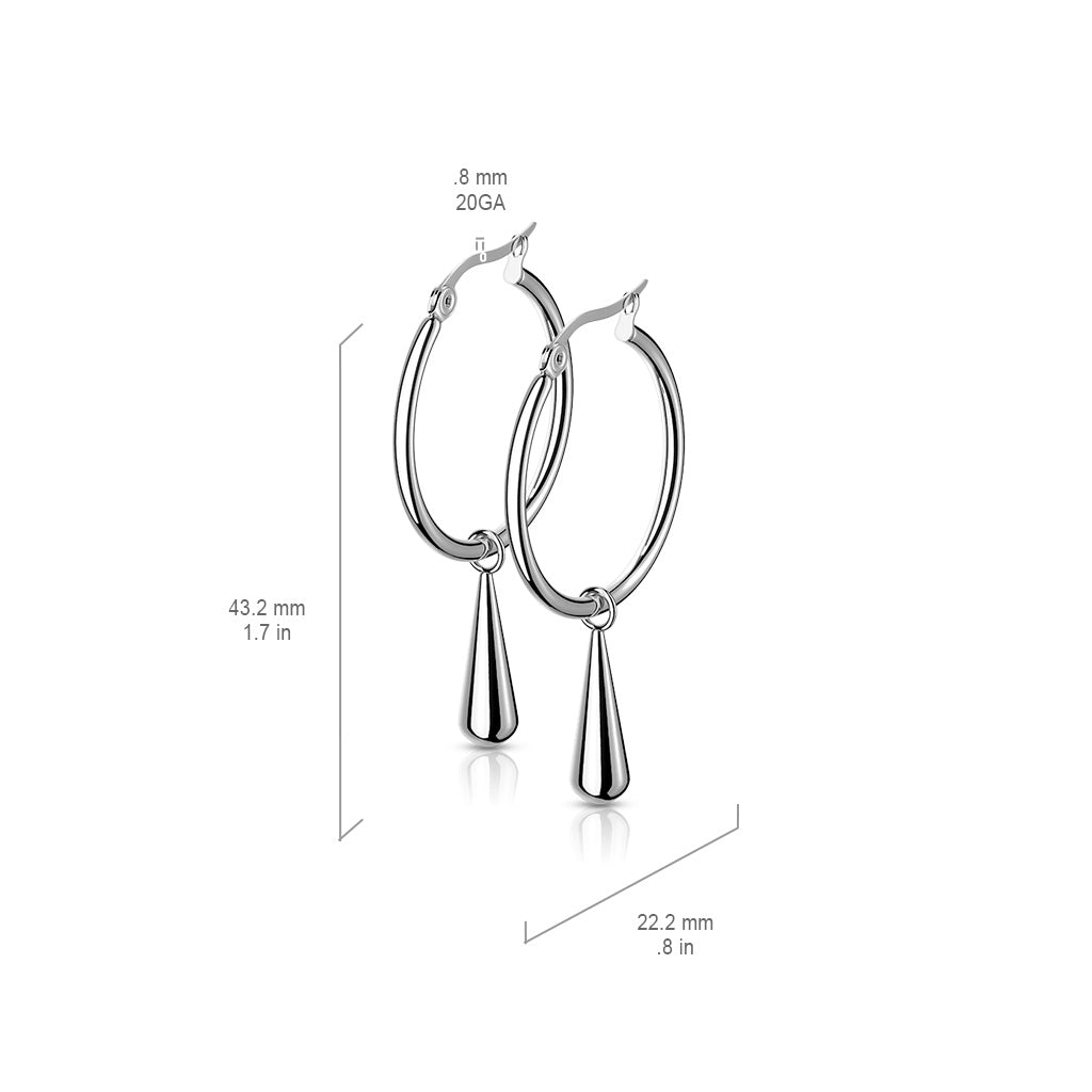 Stainless Steel Hoop Earrings with Teardrop Dangle