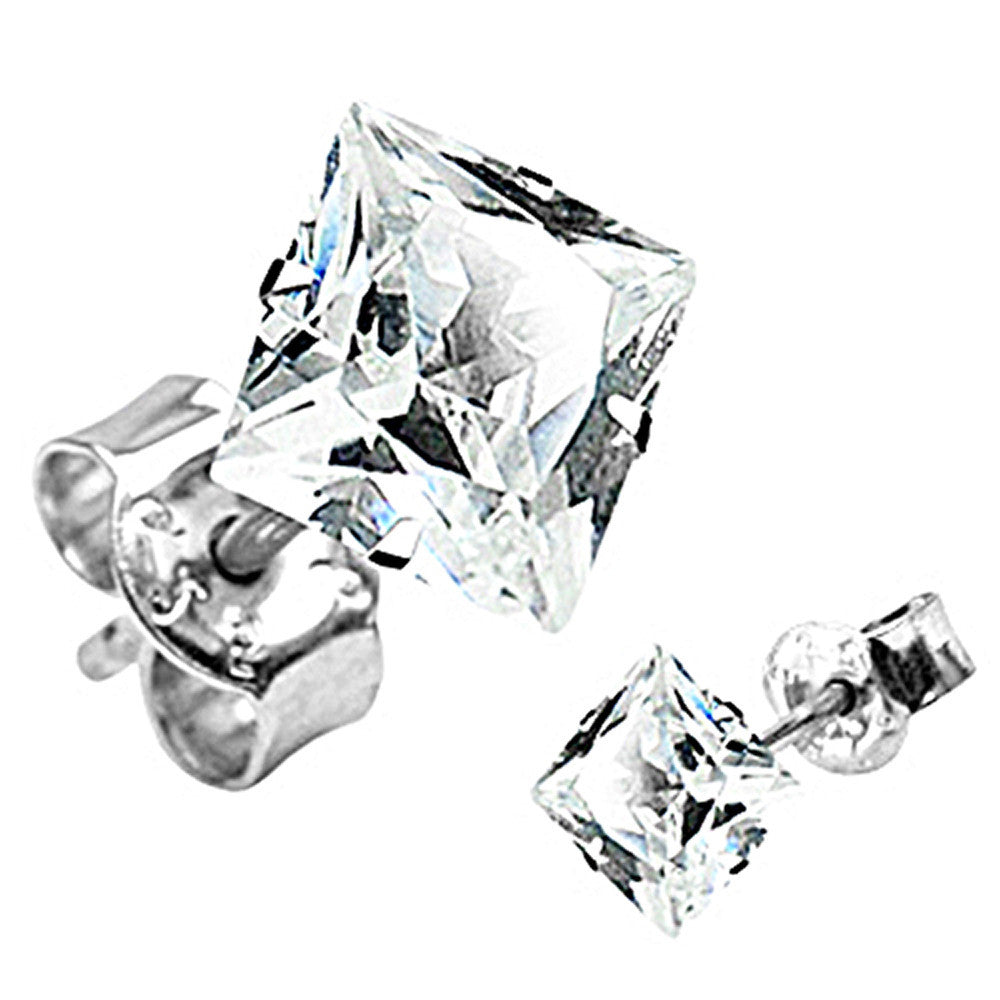 925 Sterling Silver Clear CZ Princess Cut Stud Earrings