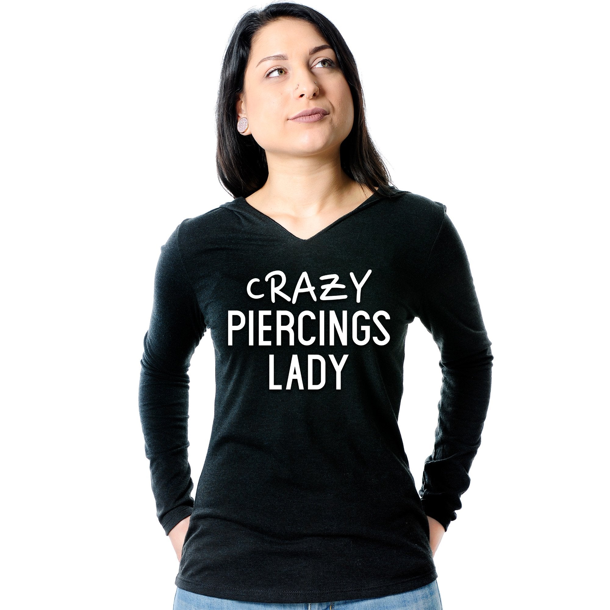 Crazy Piercings Lady Tapered Long Sleeve Hoodie
