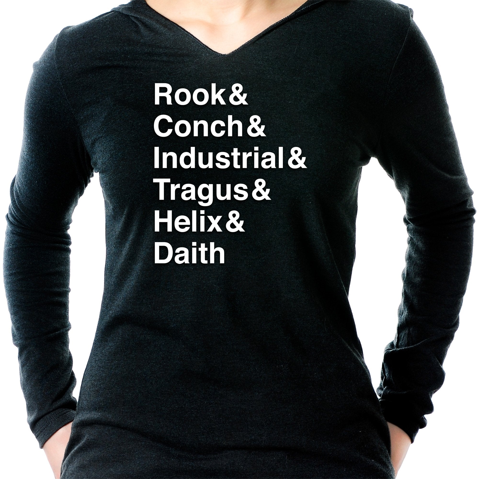 Rook & Conch & Industrial & Tragus & Helix & Daith Tapered Long Sleeve Hoodie