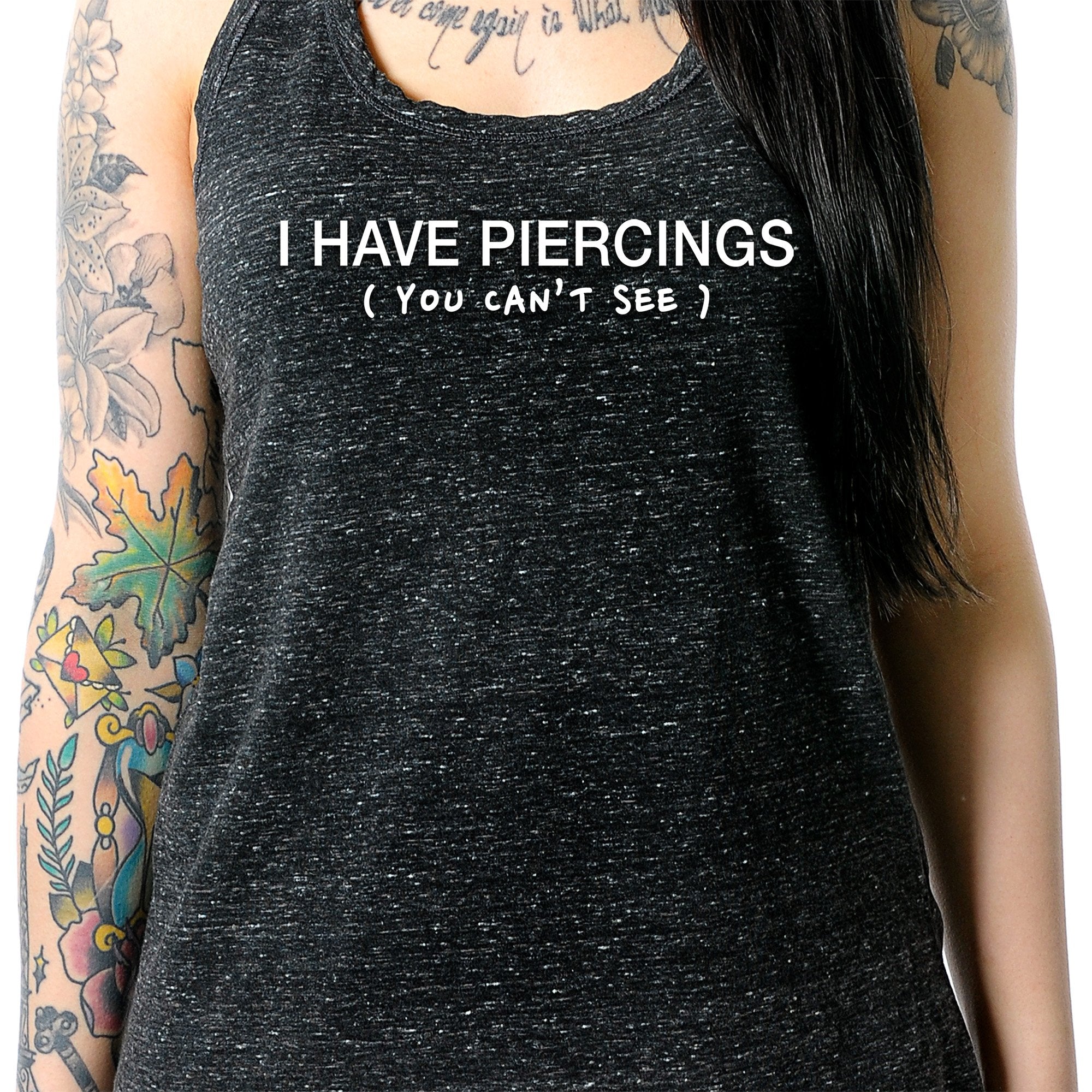 I Have Piercings (You Can't See) Black Gray Cosmic Twist Back Tank Top