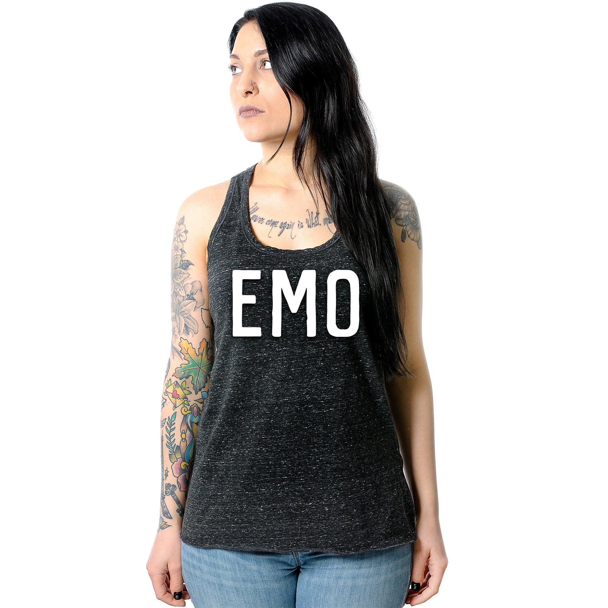Emo Black Gray Cosmic Twist Back Tank Top