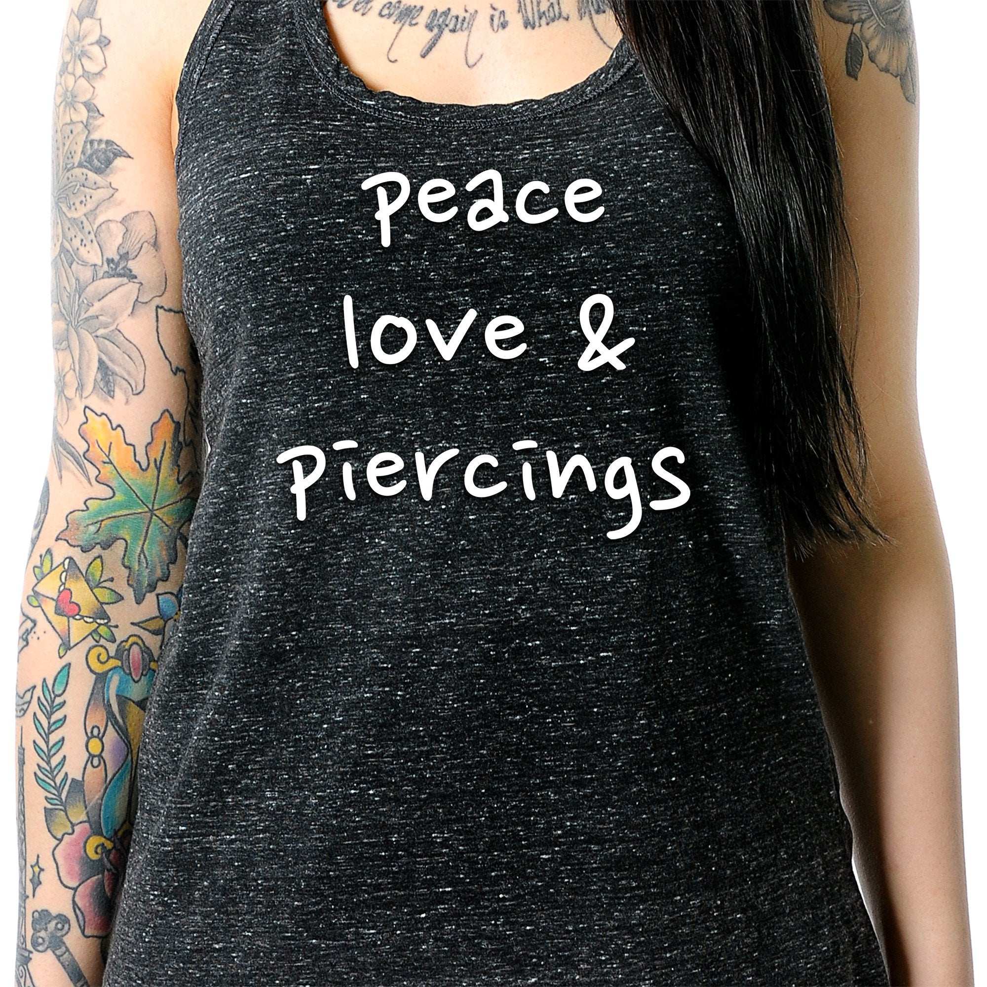 Peace Love & Piercings Black Gray Cosmic Twist Back Tank Top