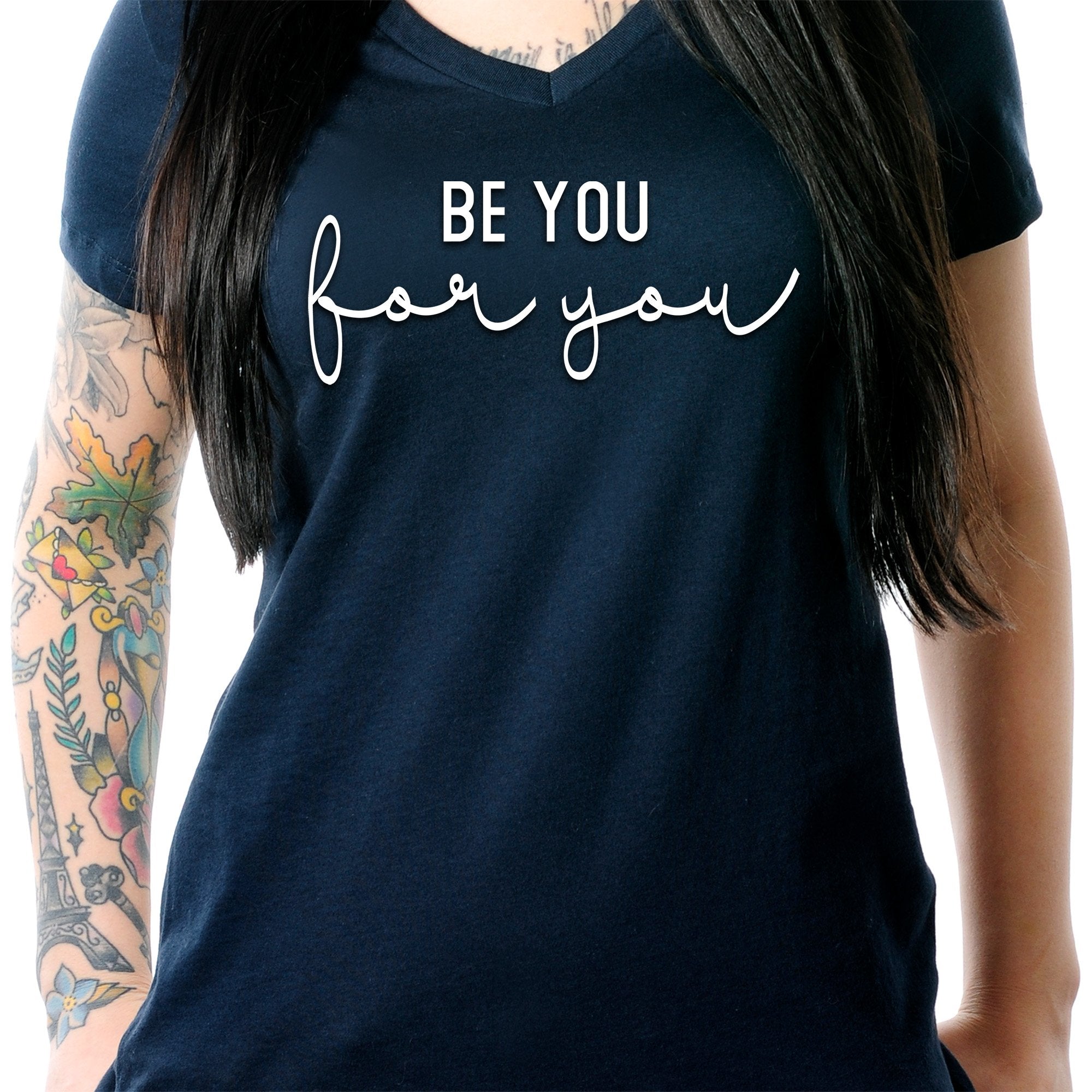 Be You, For You Black Tapered V-Neck Tee Shirt