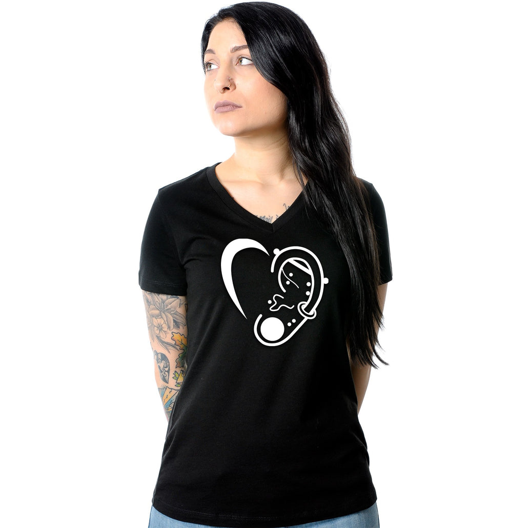 Modified Ear Heart Tapered V-Neck Tee Shirt