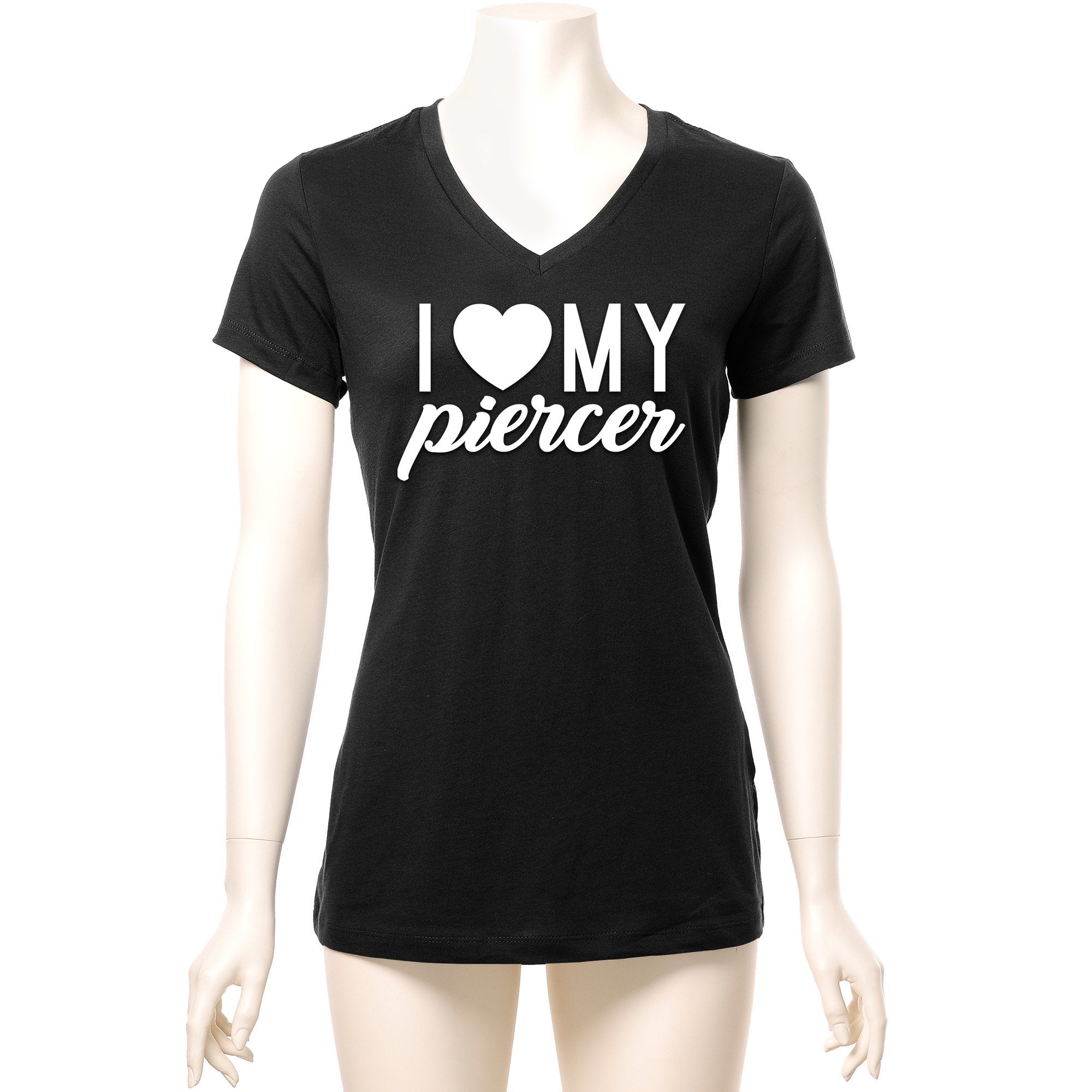I Heart My Piercer Black Tapered V-Neck Tee Shirt
