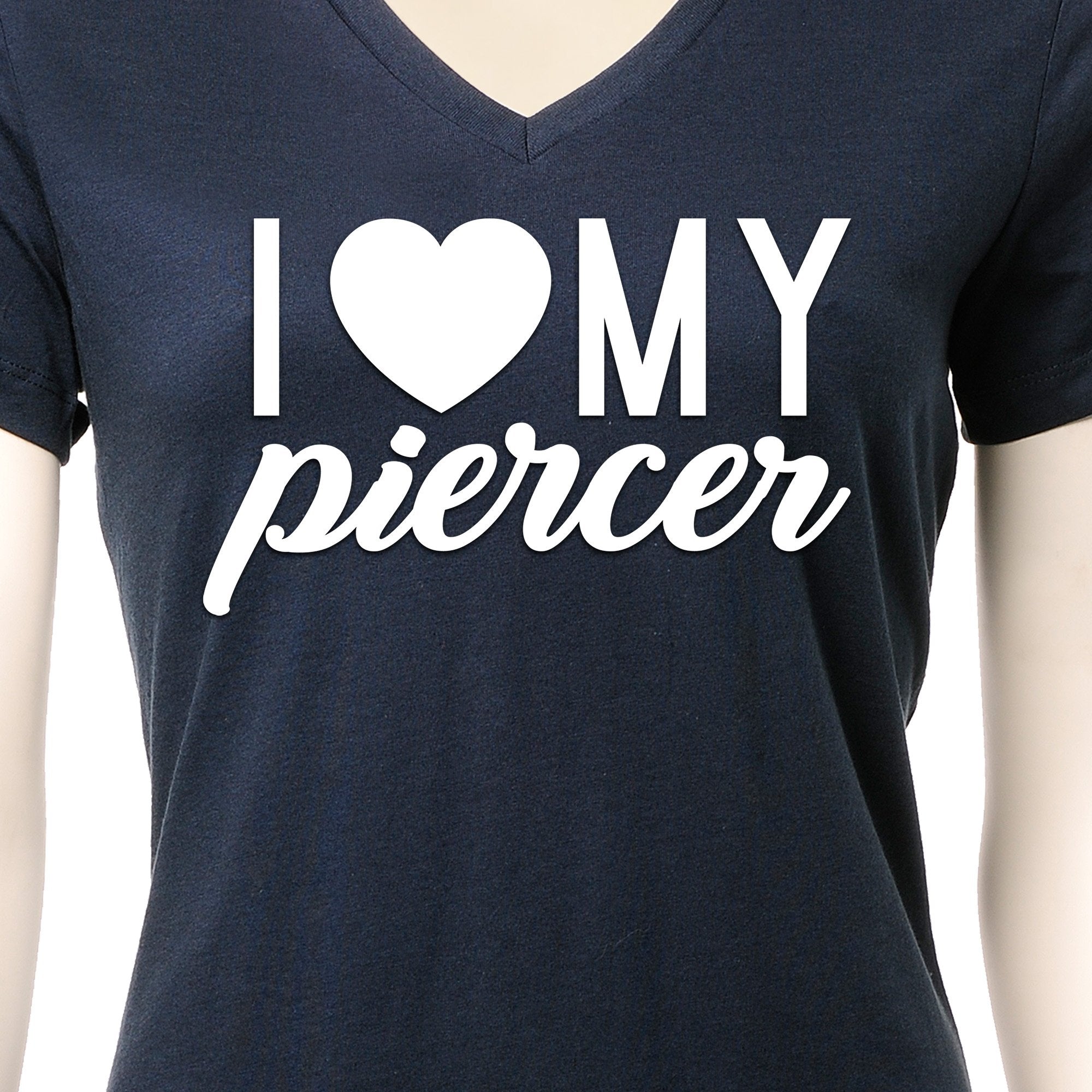I Heart My Piercer Black Tapered V-Neck Tee Shirt