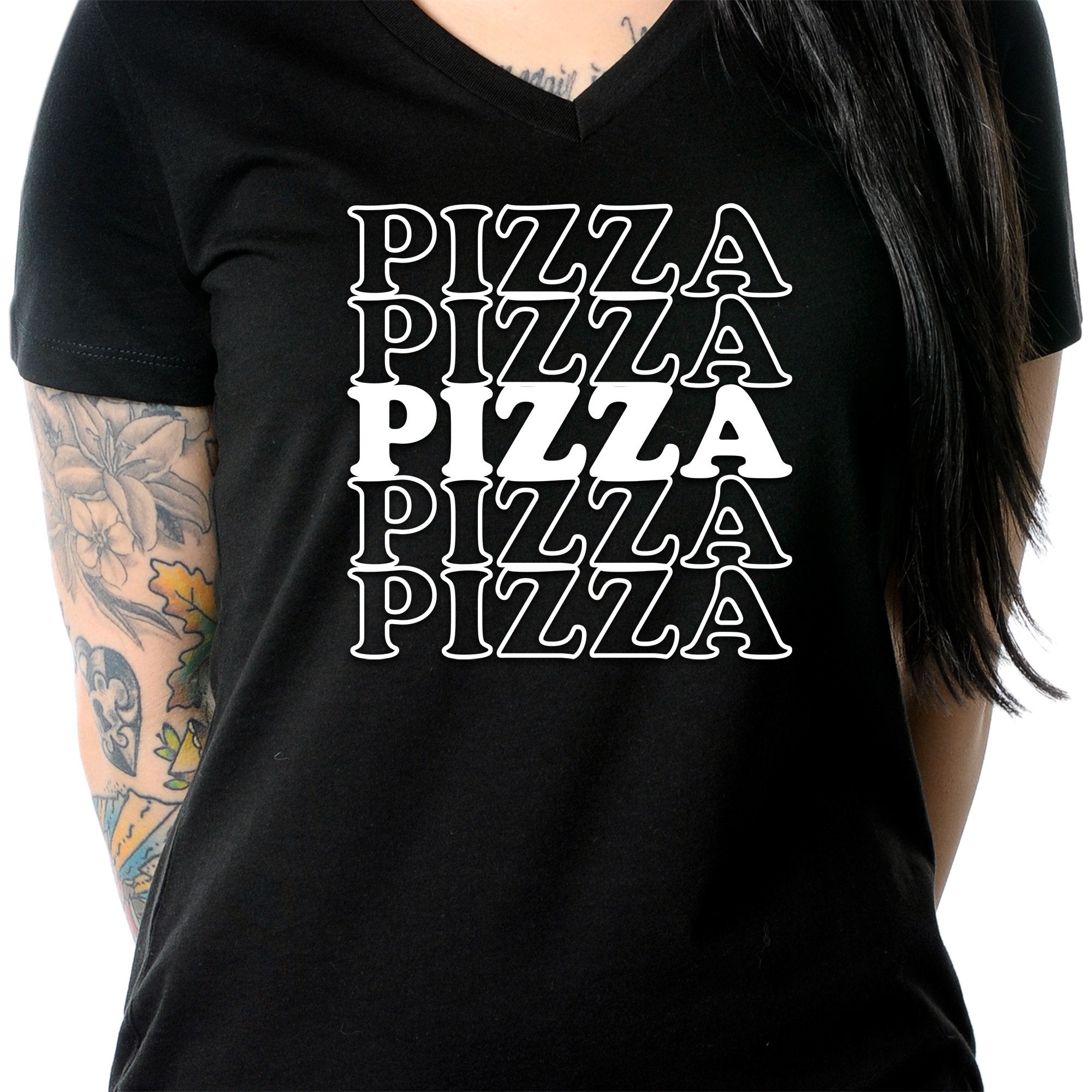 Pizza Pizza Pizza Pizza Pizza Tapered V-Neck Tee Shirt